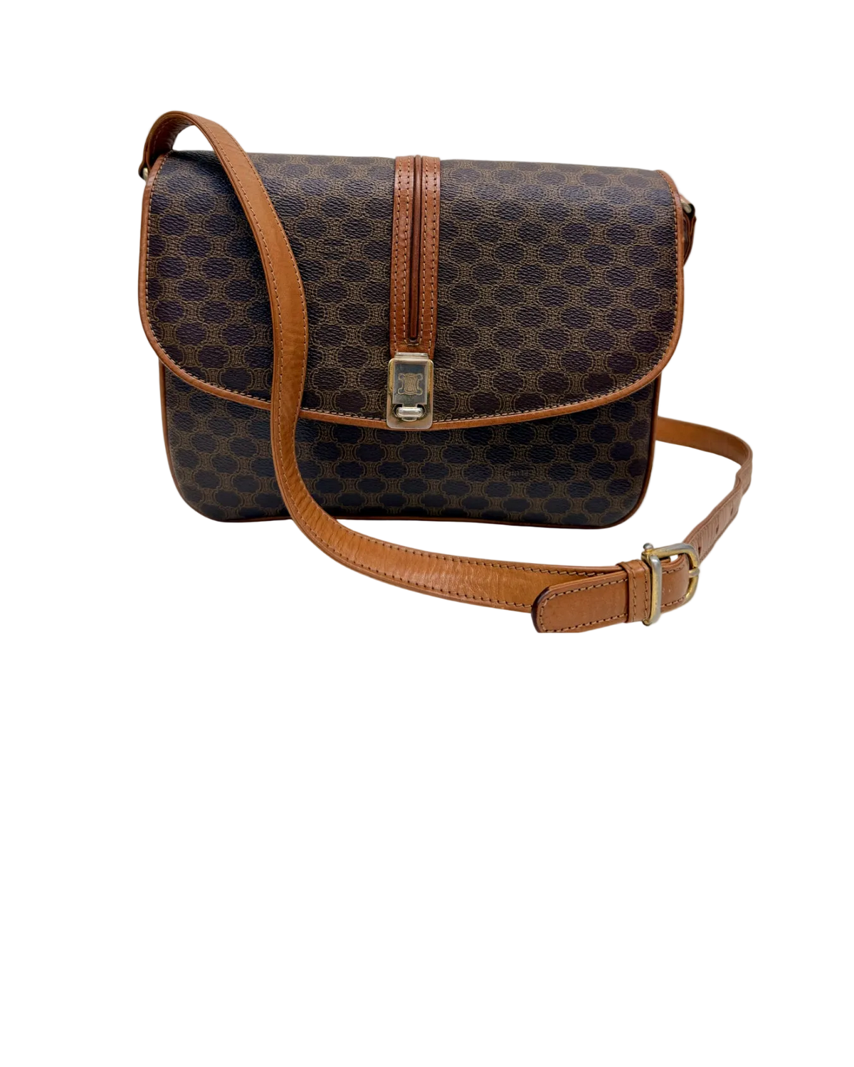 Celine Macadam Vintage Brown Canvas Leather Crossbody Bag