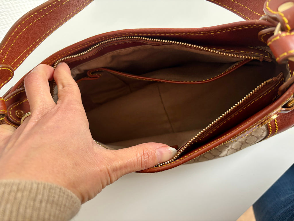 Celine Vintage 90s Brown Leather / Canvas Handbag