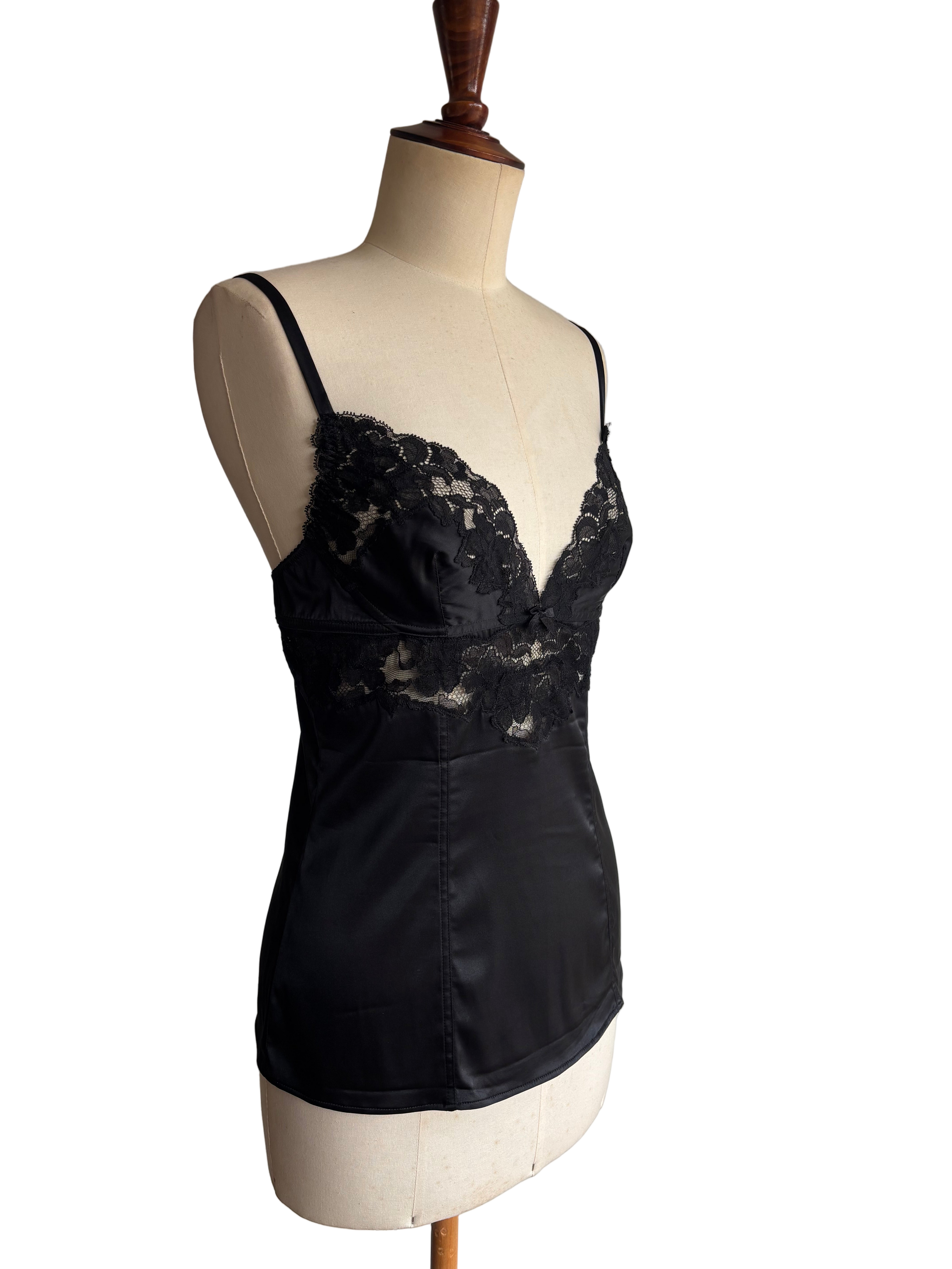 Dolce & Gabbana Black Silk Top with Lace Details – Size L (fits like M)