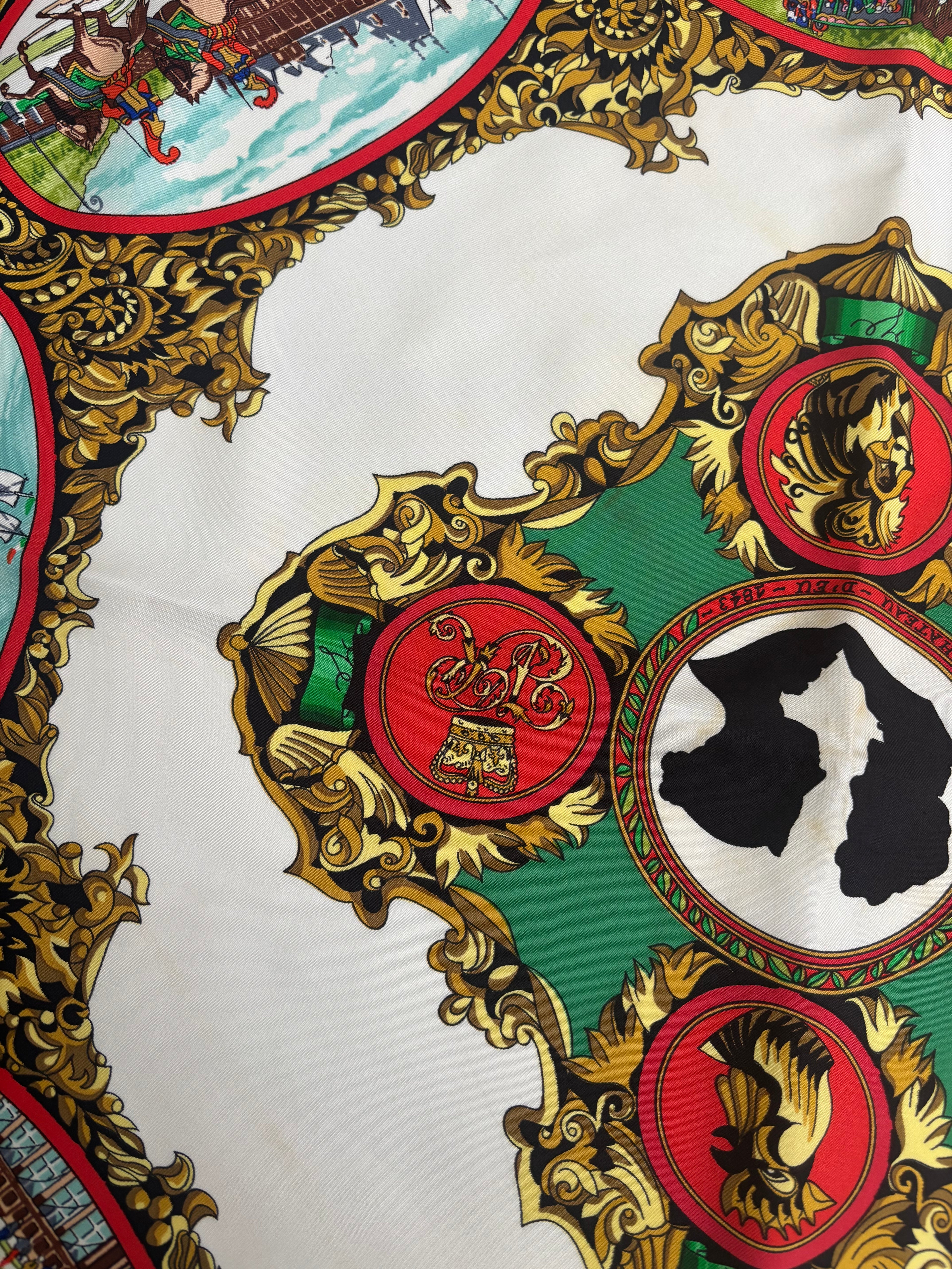 Hermès Vintage Silk Carré 90 Scarf Black Multicolor Print