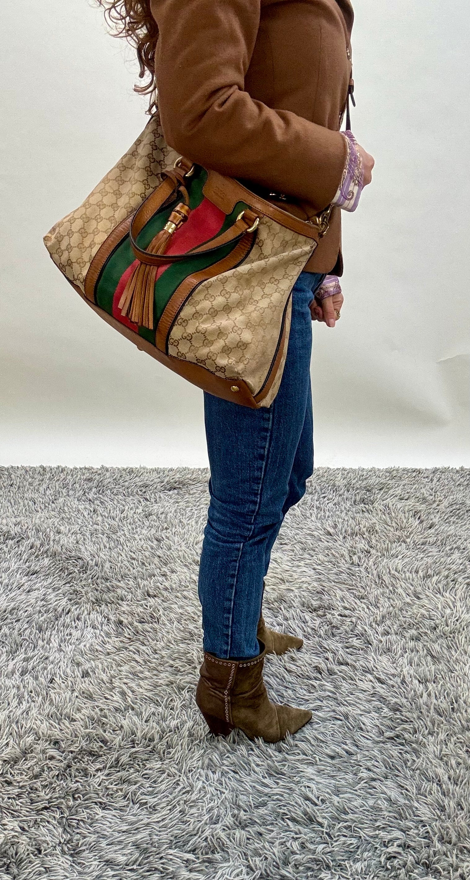 Gucci Sherry Line Handbag Brown Canvas
