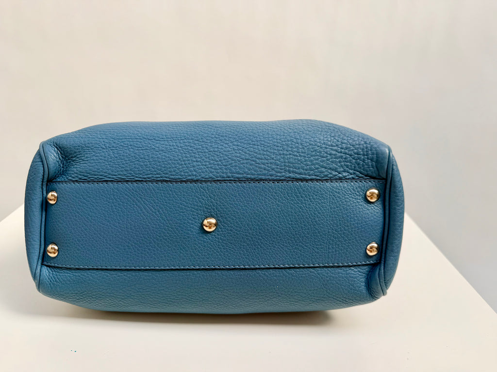 Gucci Bamboo Leather Top Handle Bag Blue Vintage Bamboo Crossbody