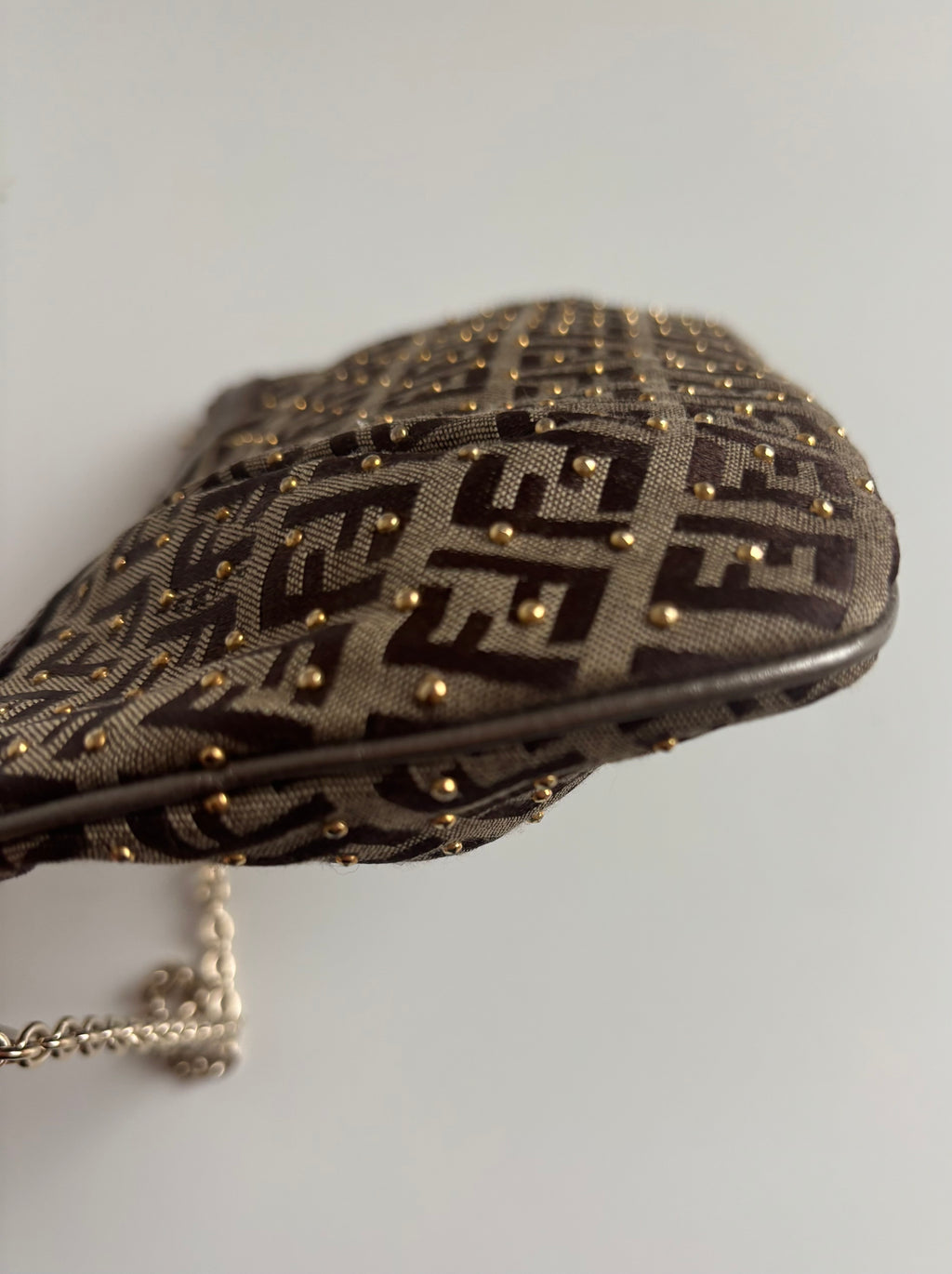Fendi Bronze Brown Studded Chain Handbag- Golden Details