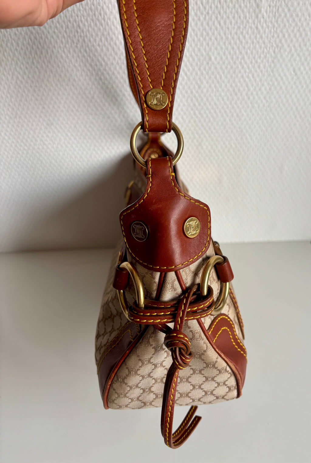 Céline Macadam Baguette Shoulder Bag Brown Canvas Leather Vintage 90s