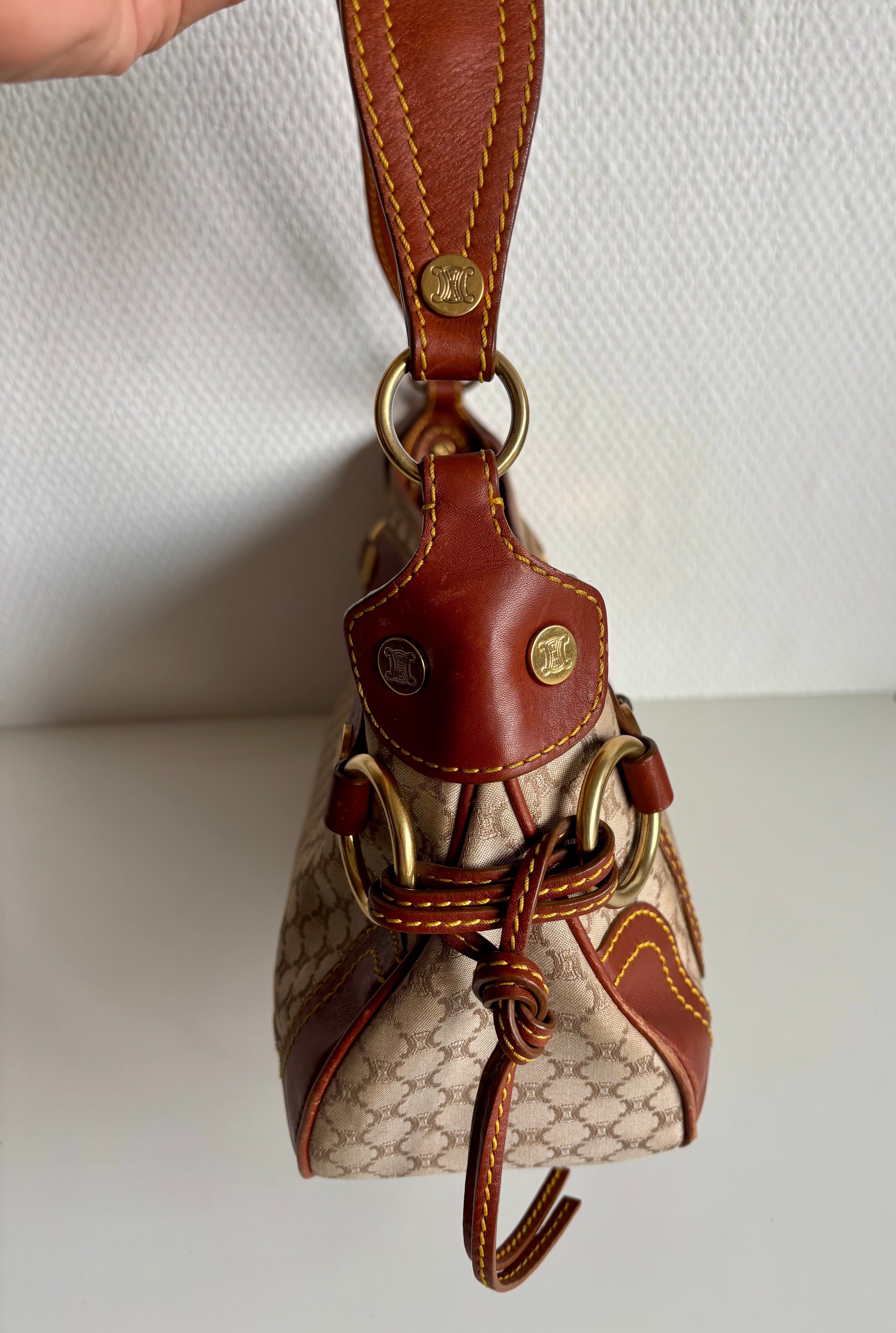 Céline Macadam Baguette Shoulder Bag Brown Canvas Leather Vintage 90s