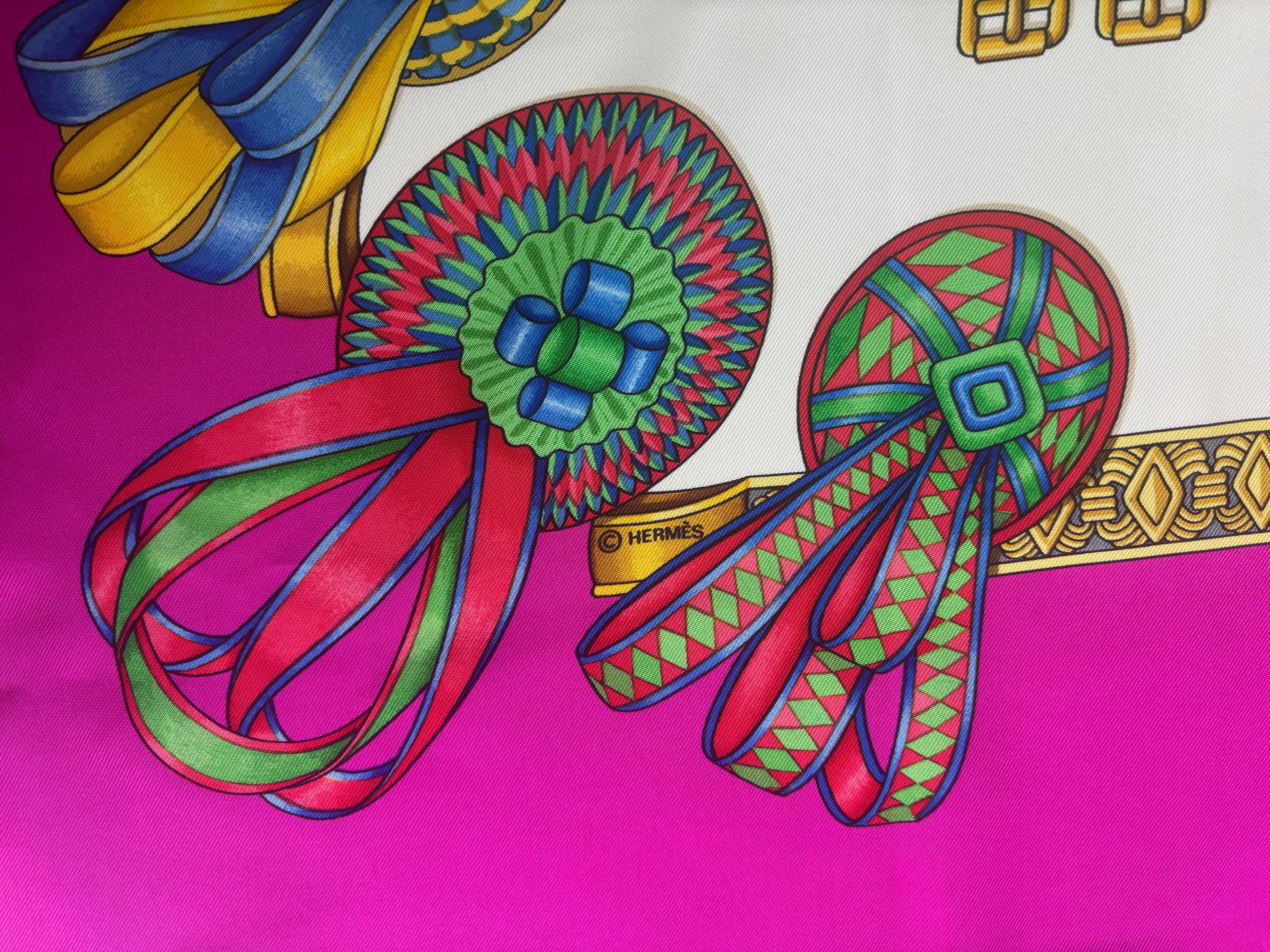 Hermès Vintage Silk Carré 90 Scarf Fuchsia Pink Multicolor Print