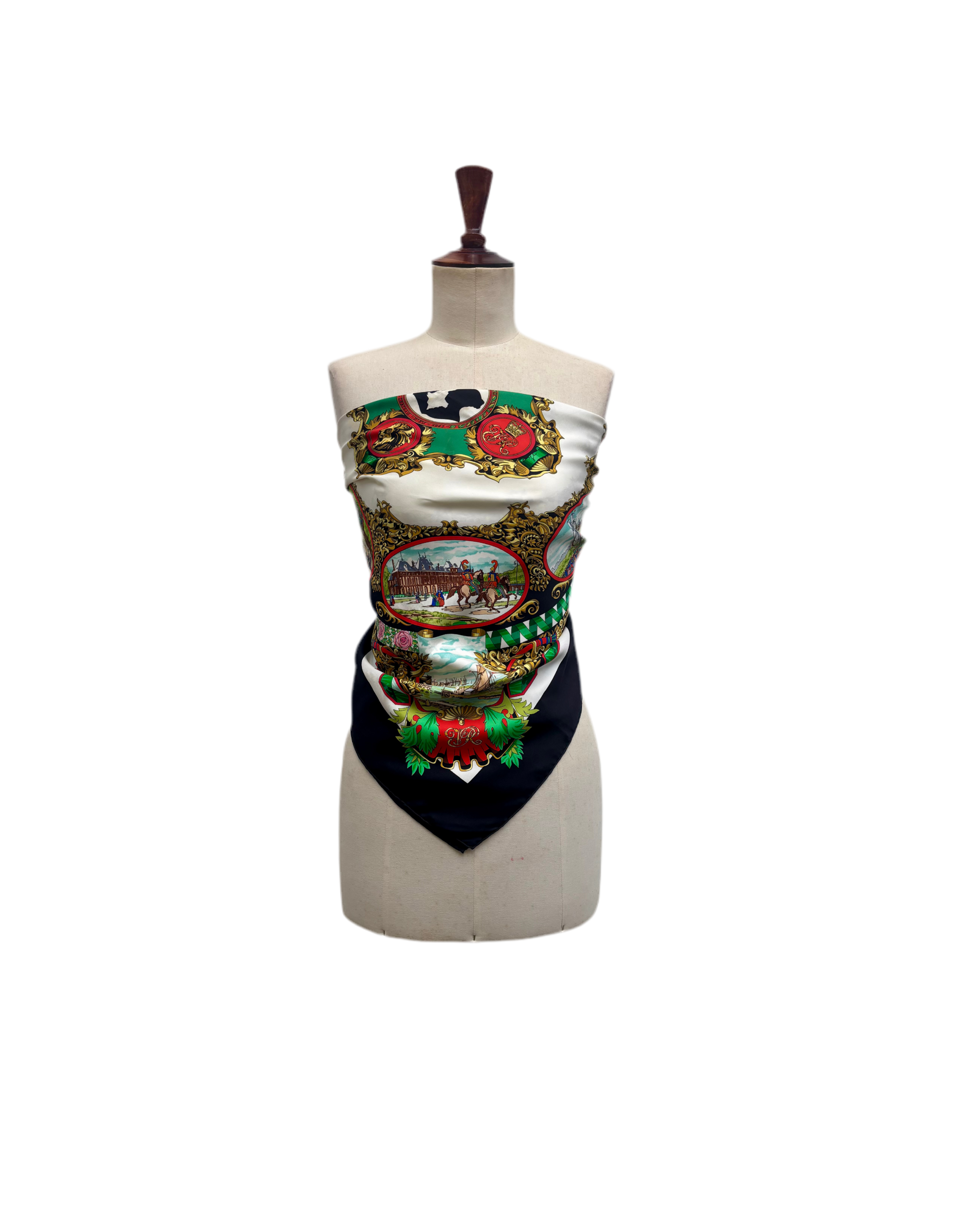 Hermès Vintage Silk Carré 90 Scarf Black Multicolor Print