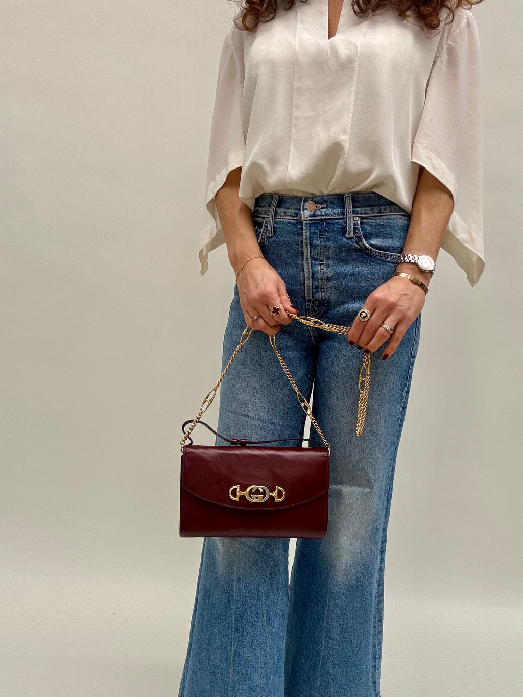 Gucci Vintage Horsebit Chain Shoulder Bag Bordeaux Leather 90s Crossbody Clutch