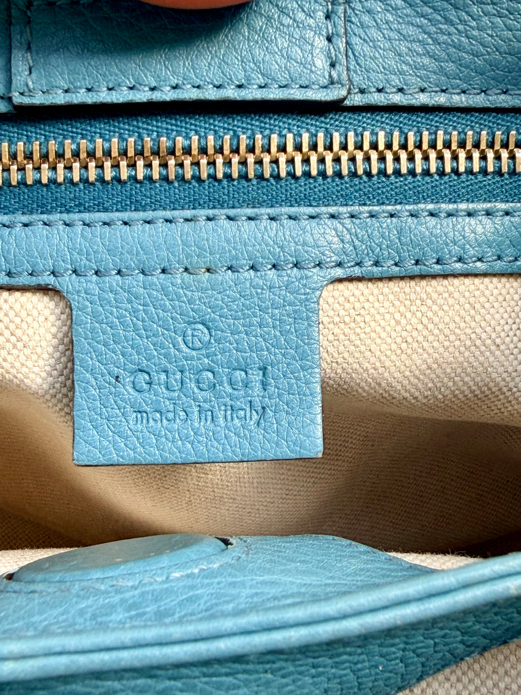 Gucci Bamboo Leather Top Handle Bag Blue Vintage Bamboo Crossbody