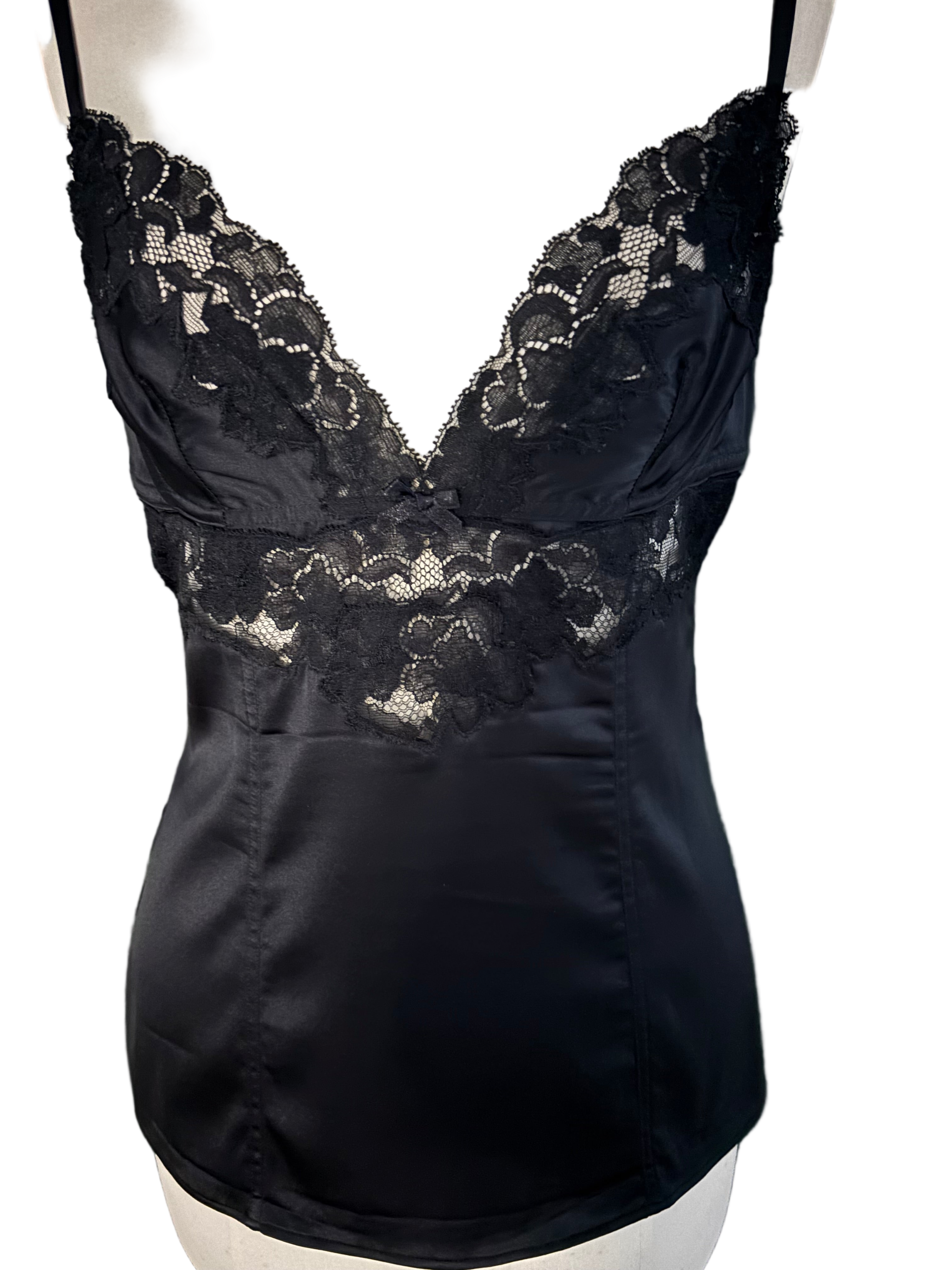 Dolce & Gabbana Black Silk Top with Lace Details – Size L (fits like M)