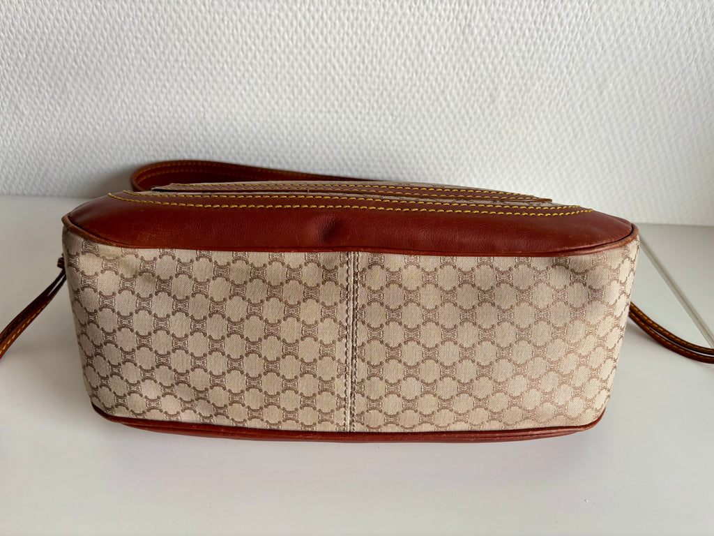 Celine Vintage 90s Brown Leather / Canvas Handbag