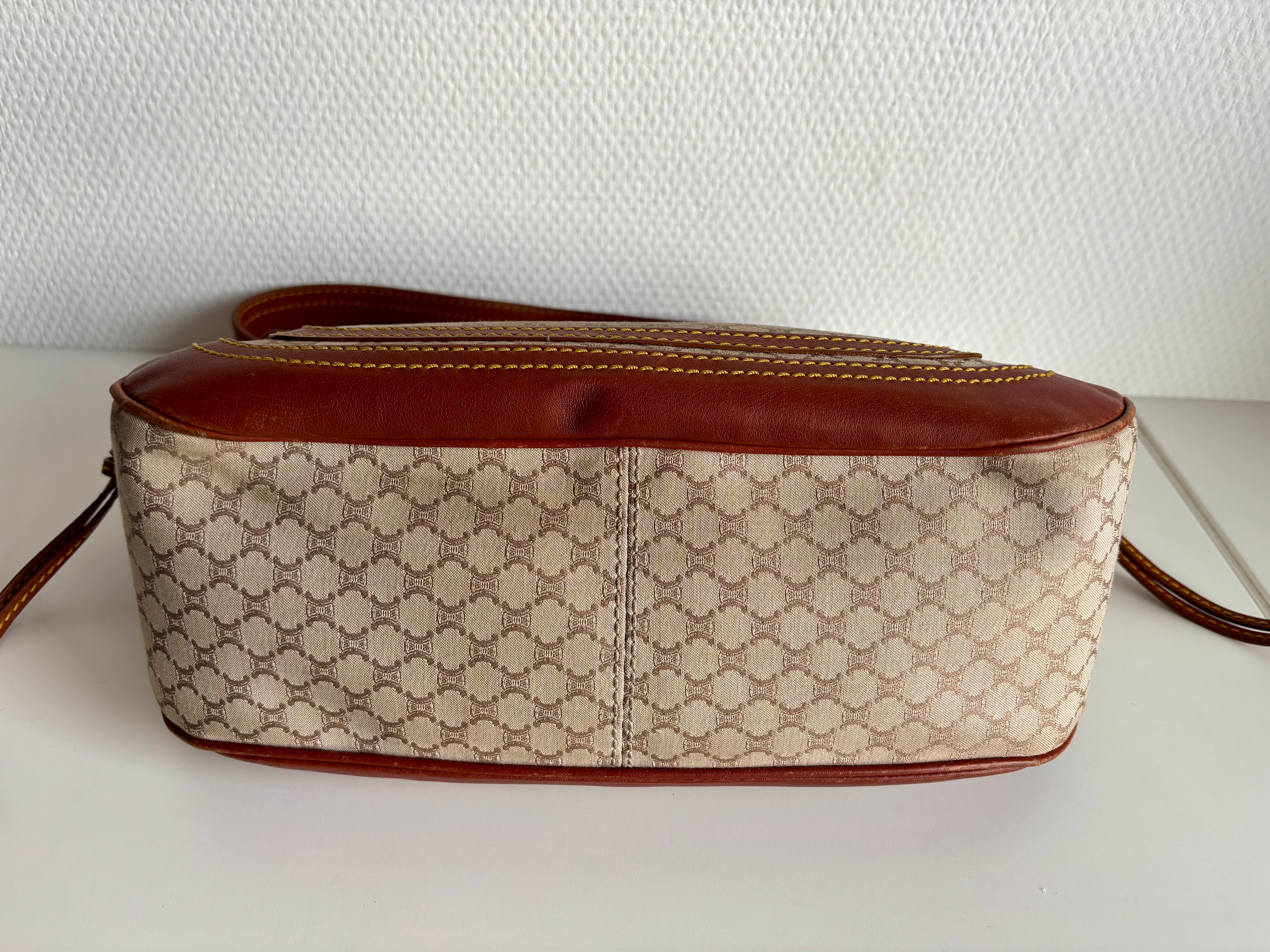 Celine Vintage 90s Brown Leather / Canvas Handbag