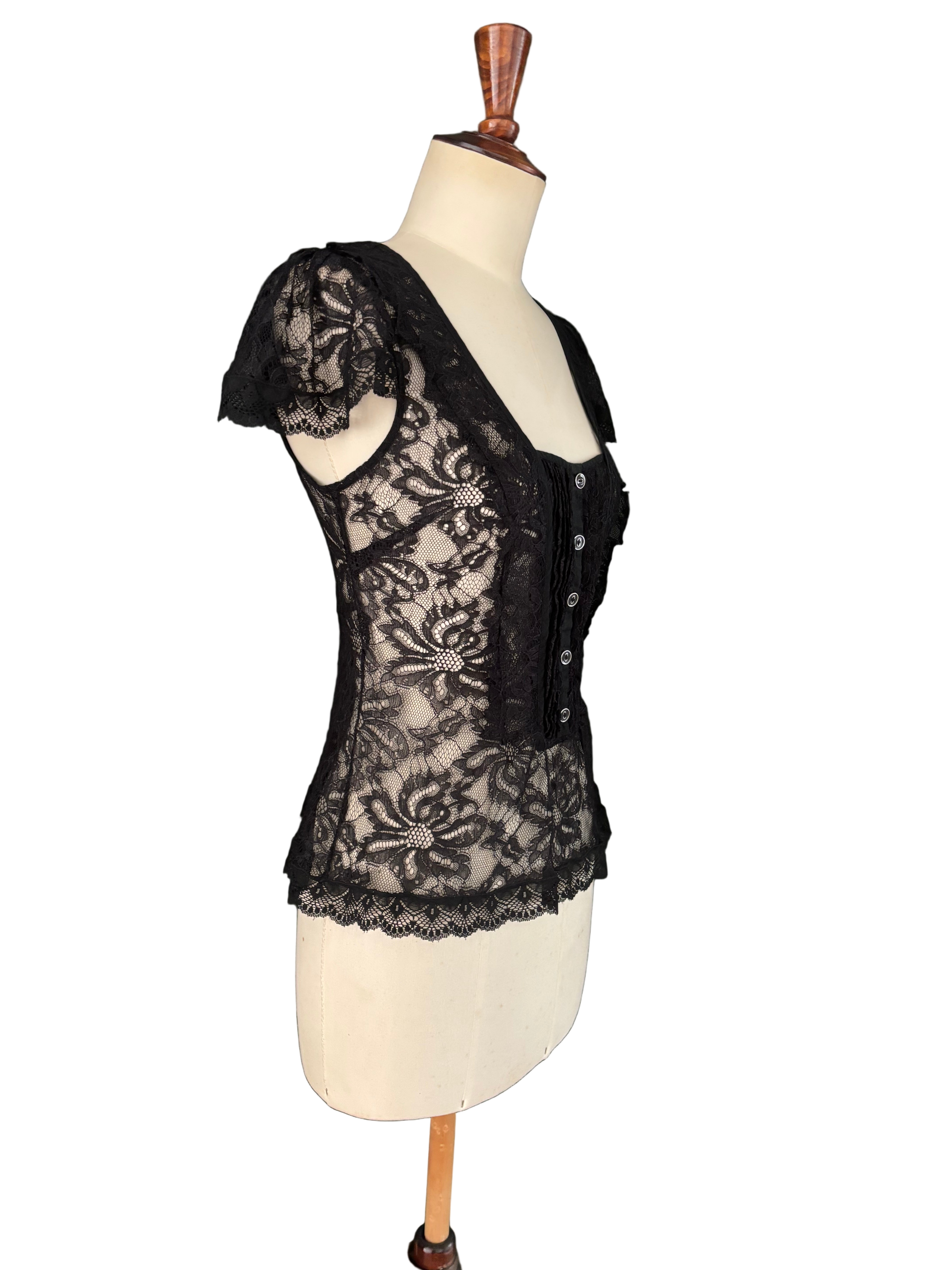 Dolce & Gabbana Vintage 90s Black Lace Top – Size IT 40 (Fits S–M)
