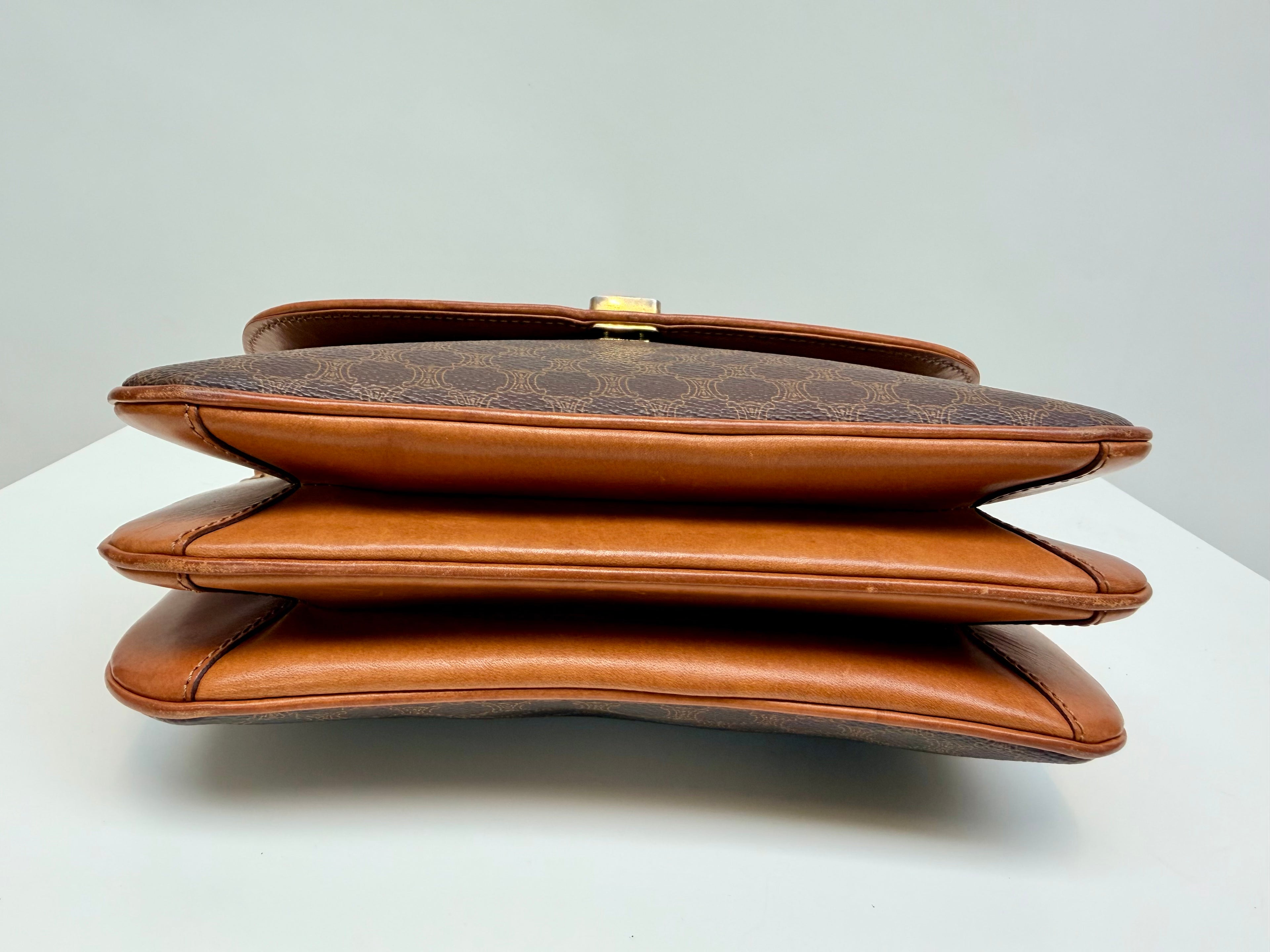 Celine Macadam Vintage Brown Canvas Leather Crossbody Bag