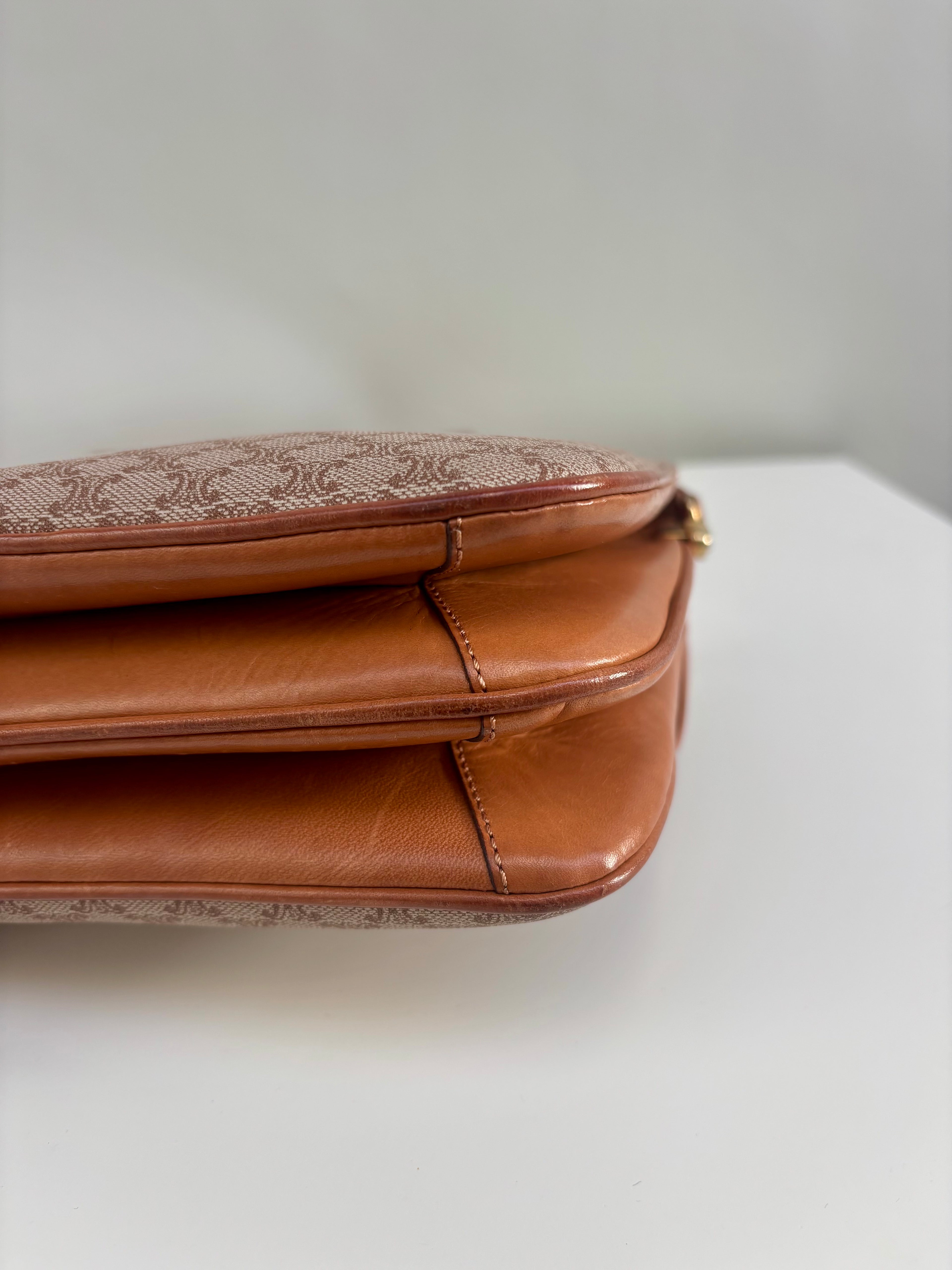 Celine Vintage 90s Macadam Crossbody Bag Beige Brown Canvas