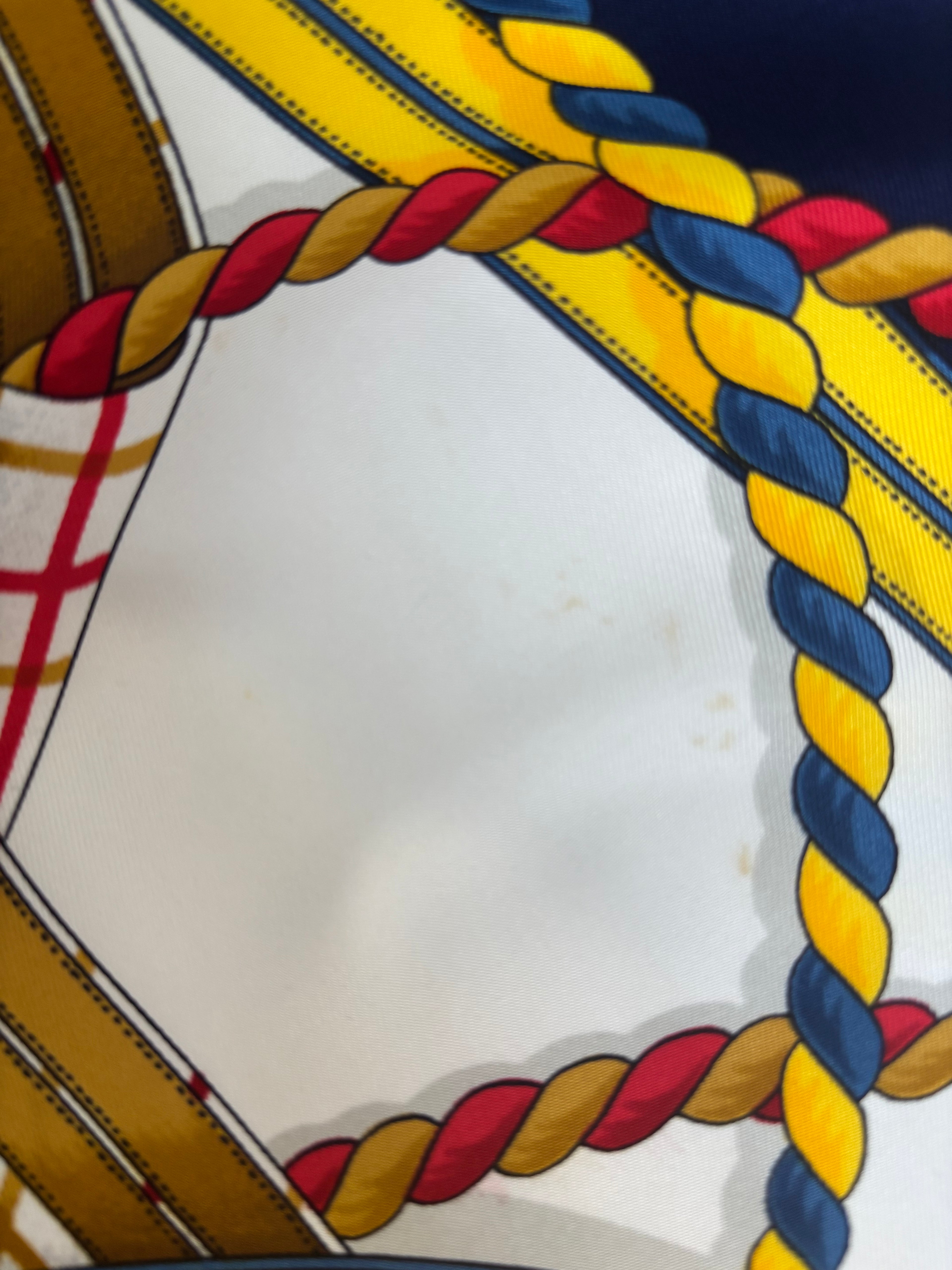 Hermès Vintage Silk Carré 90 Scarf Blue Multicolor Print