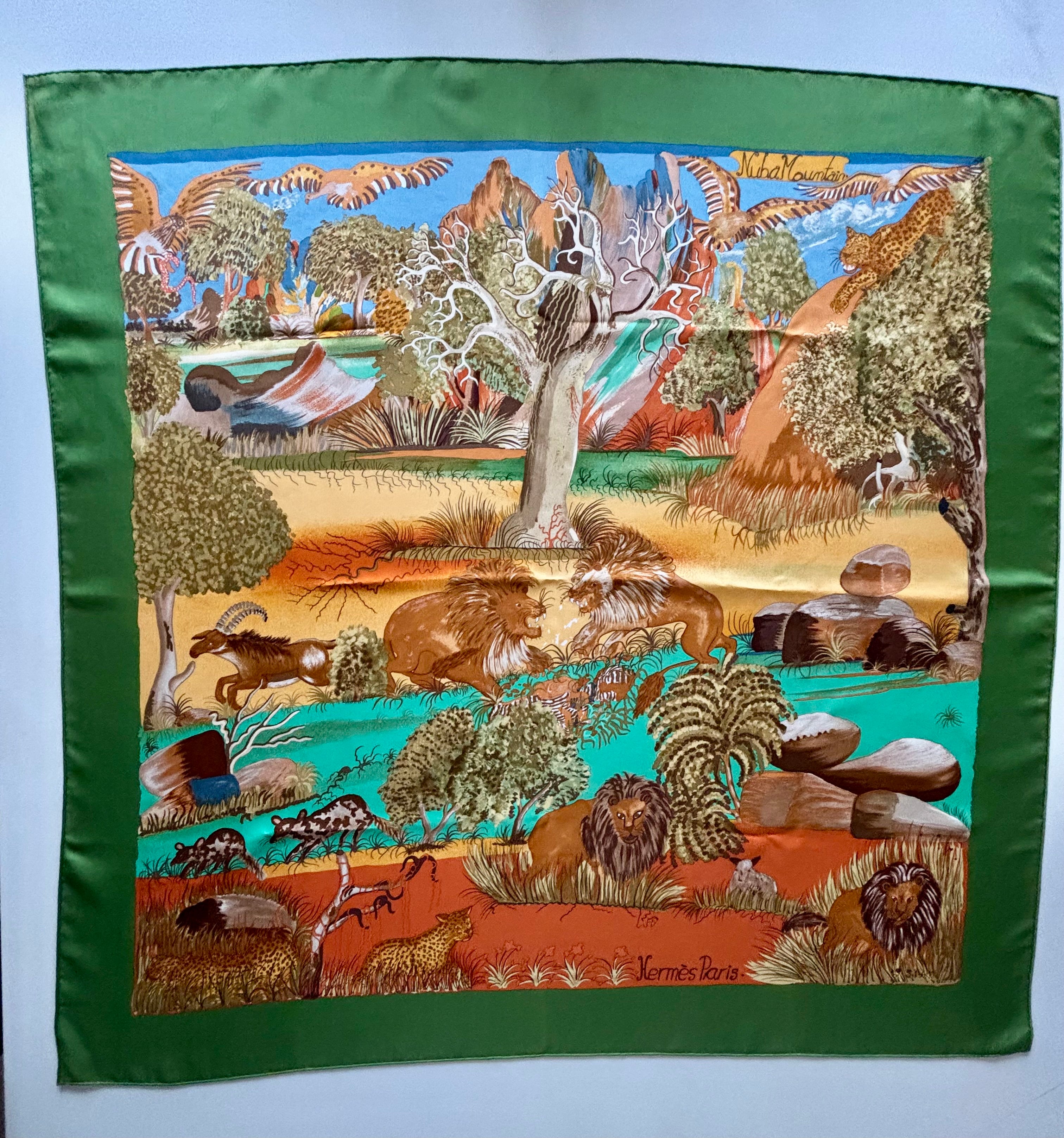 Hermès Vintage Silk Scarf 90×90 Wildlife Lion Design, Made in France