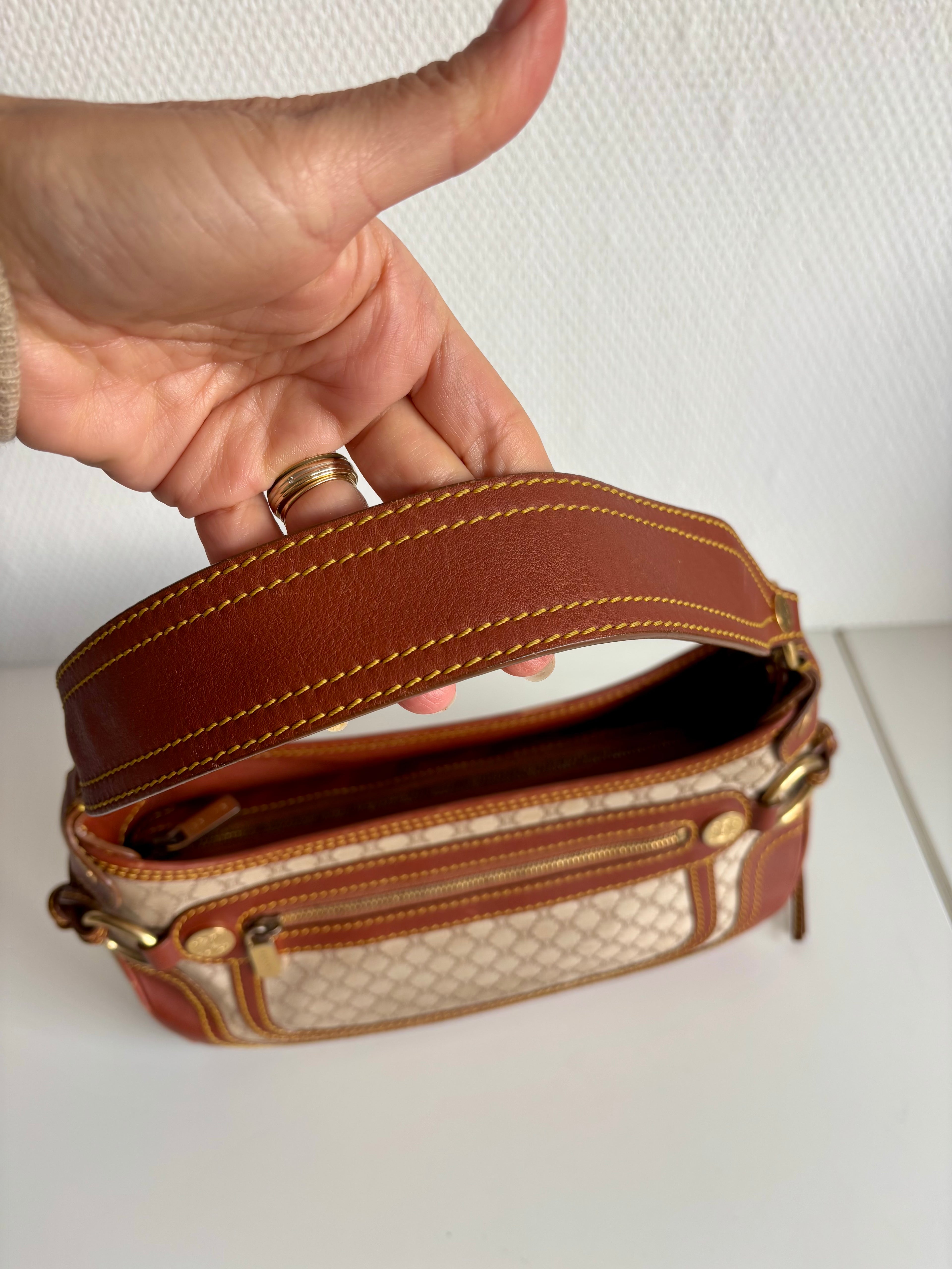 Celine Vintage 90s Brown Leather / Canvas Handbag