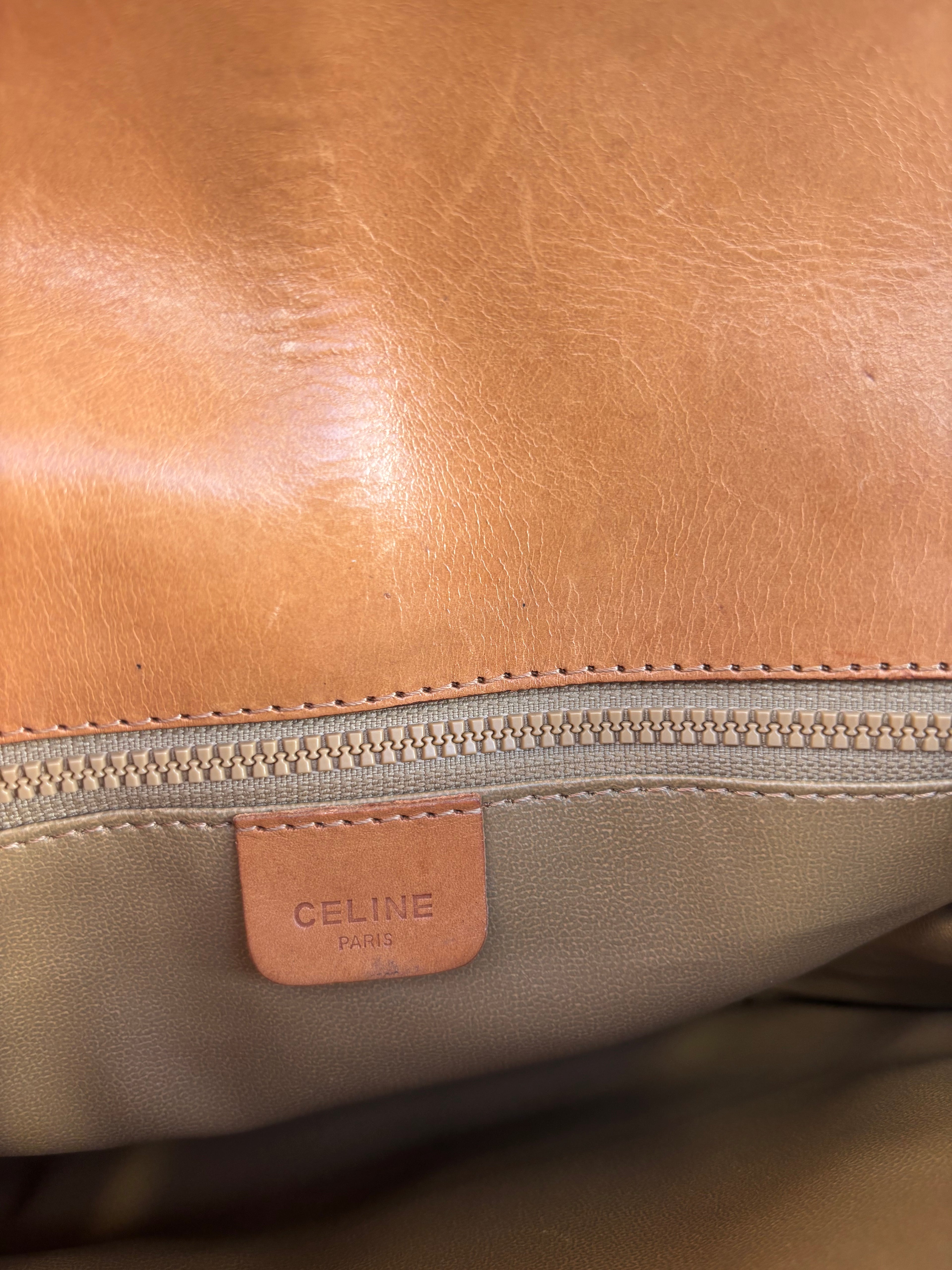 Celine Vintage 90s Macadam Crossbody Bag Beige Brown Canvas