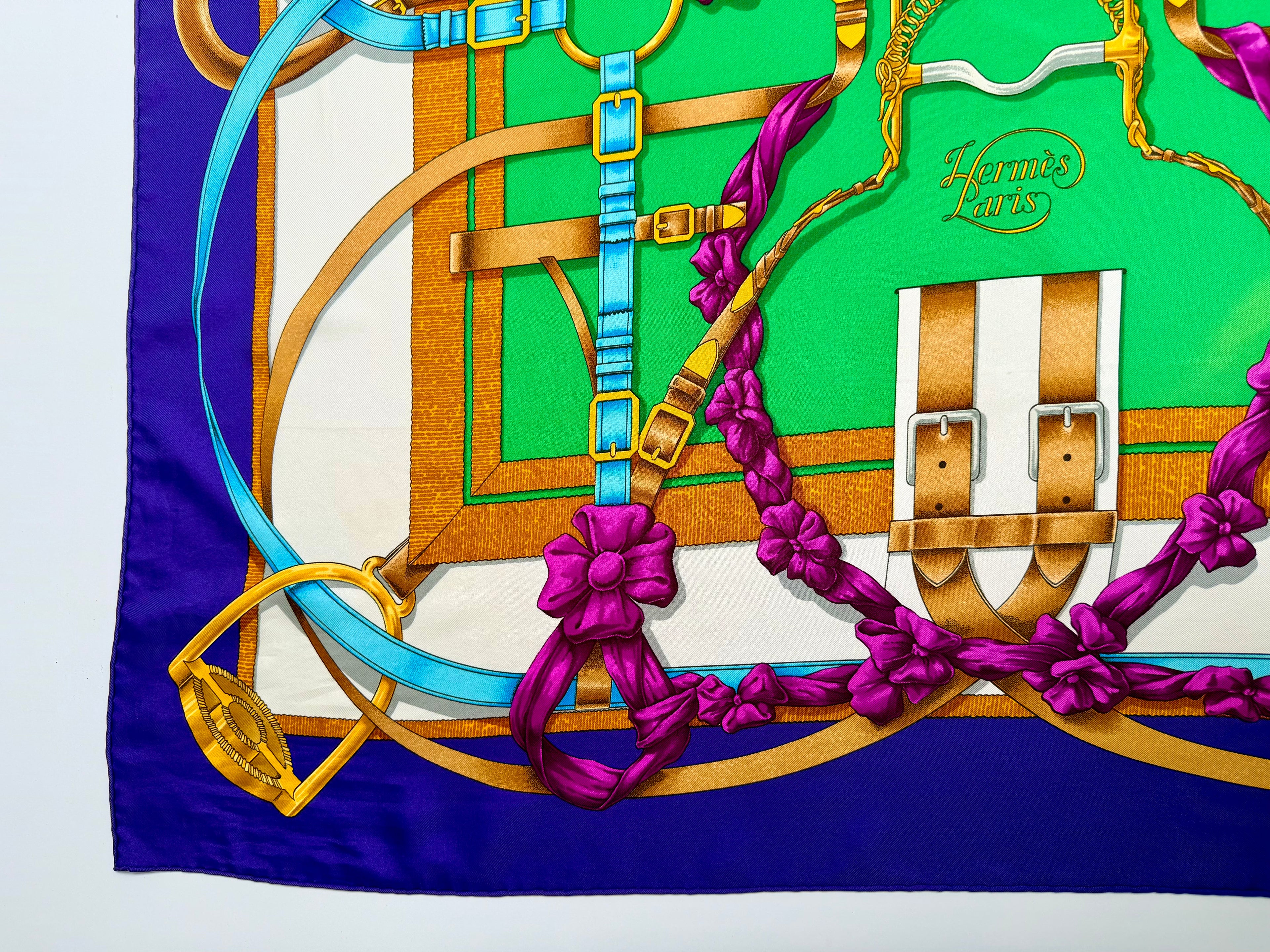 Hermès Grand Manège Silk Scarf 90x90 Purple Green Gold by Henri d’Origny