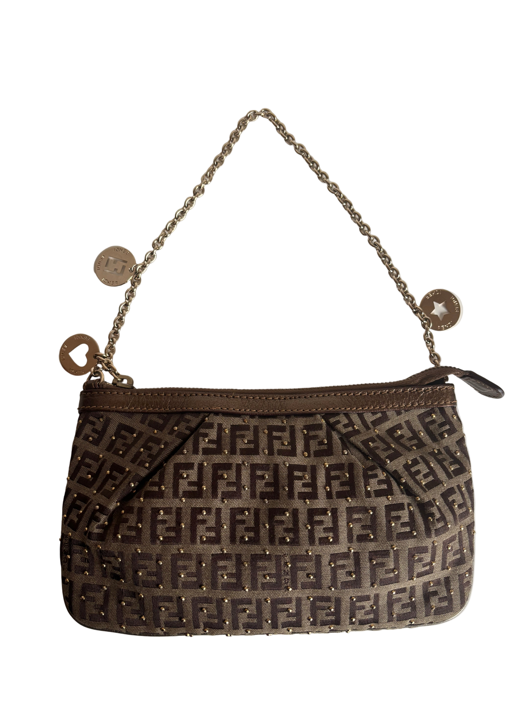 Fendi Bronze Brown Studded Chain Handbag- Golden Details