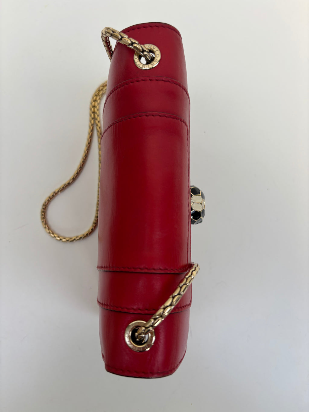 Bvlgari Serpenti Shoulder Bag Red Leather with Gold Strap
