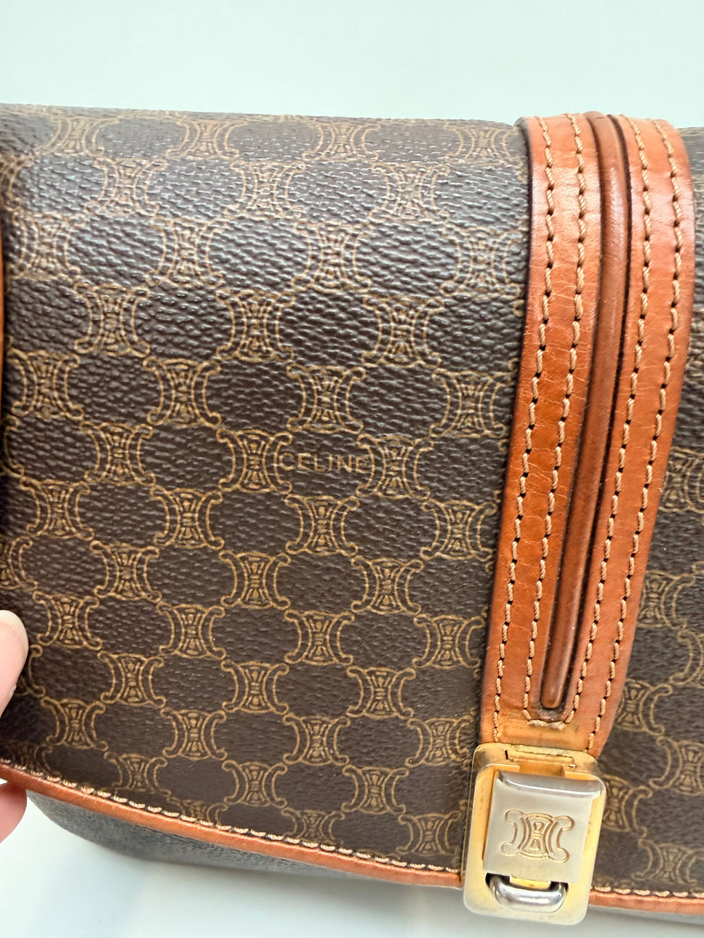 Celine Macadam Vintage Brown Canvas Leather Crossbody Bag