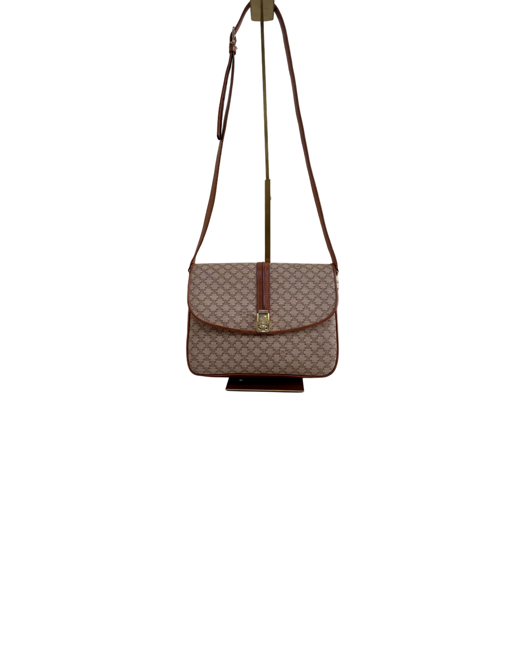 Celine Vintage 90s Macadam Crossbody Bag Beige Brown Canvas