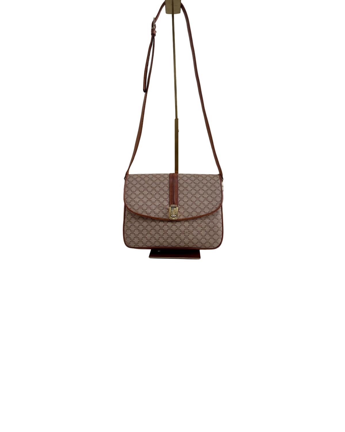 Celine Vintage 90s Macadam Crossbody Bag Beige Brown Canvas