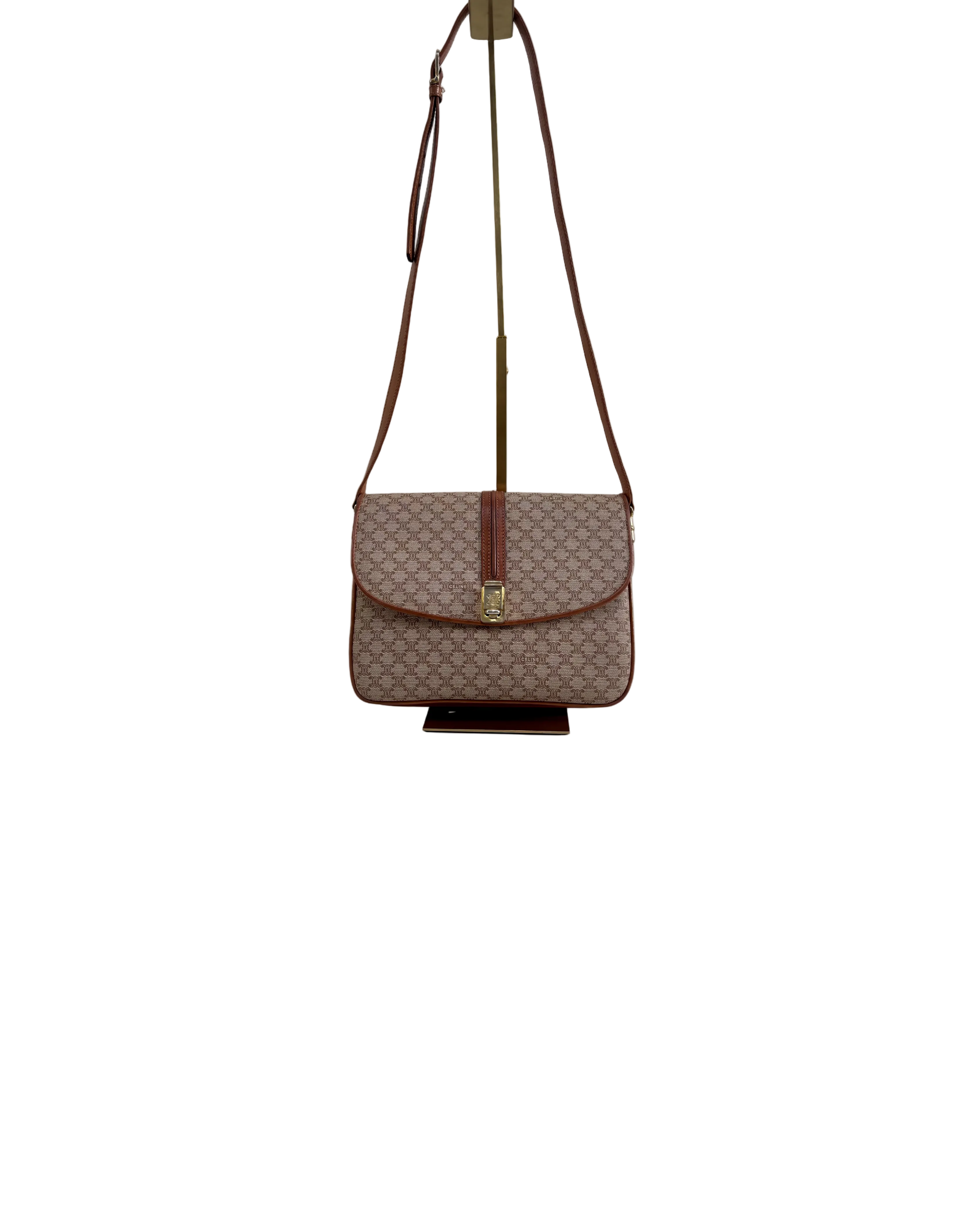 Celine Vintage 90s Macadam Crossbody Bag Beige Brown Canvas