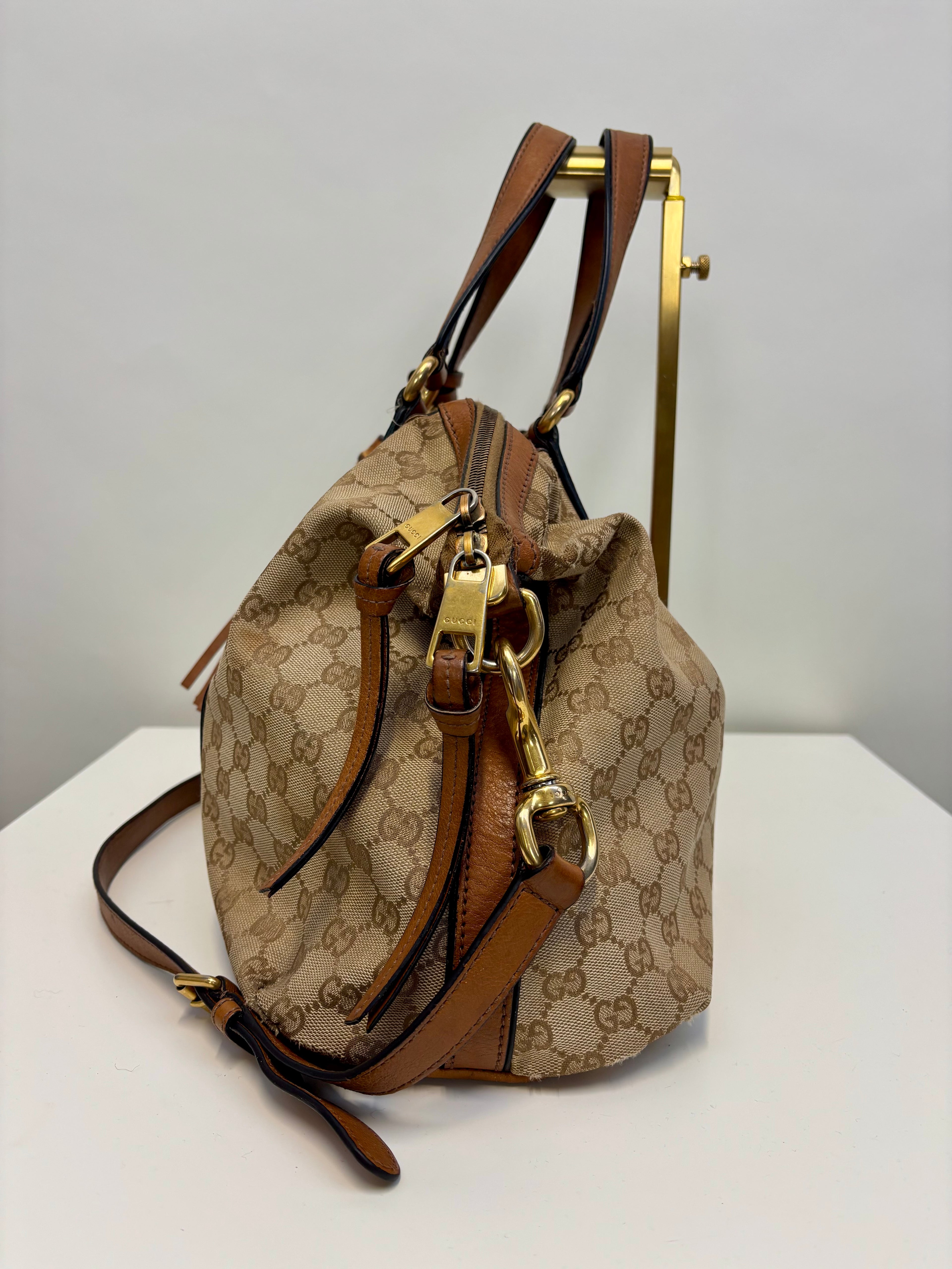 Gucci Sherry Line Handbag Brown Canvas