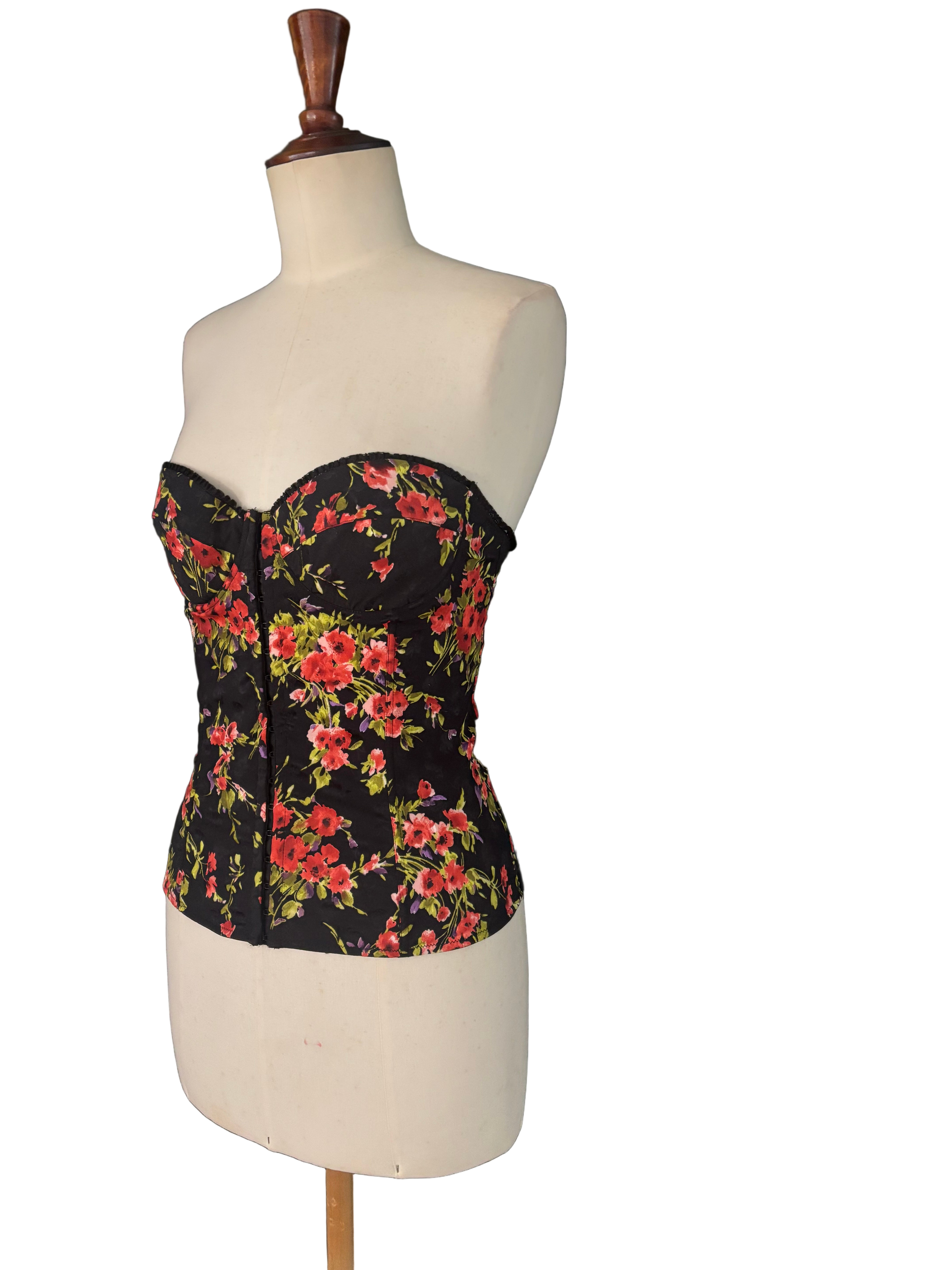 Dolce & Gabbana Vintage 90s Black Floral Strapless Corset- Size IT 3/ EU M