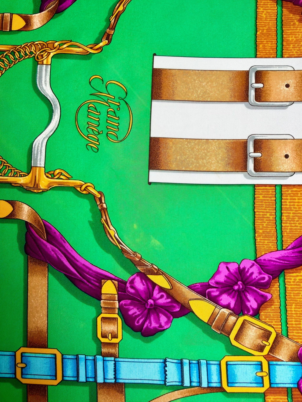 Hermès Grand Manège Silk Scarf 90x90 Purple Green Gold by Henri d’Origny