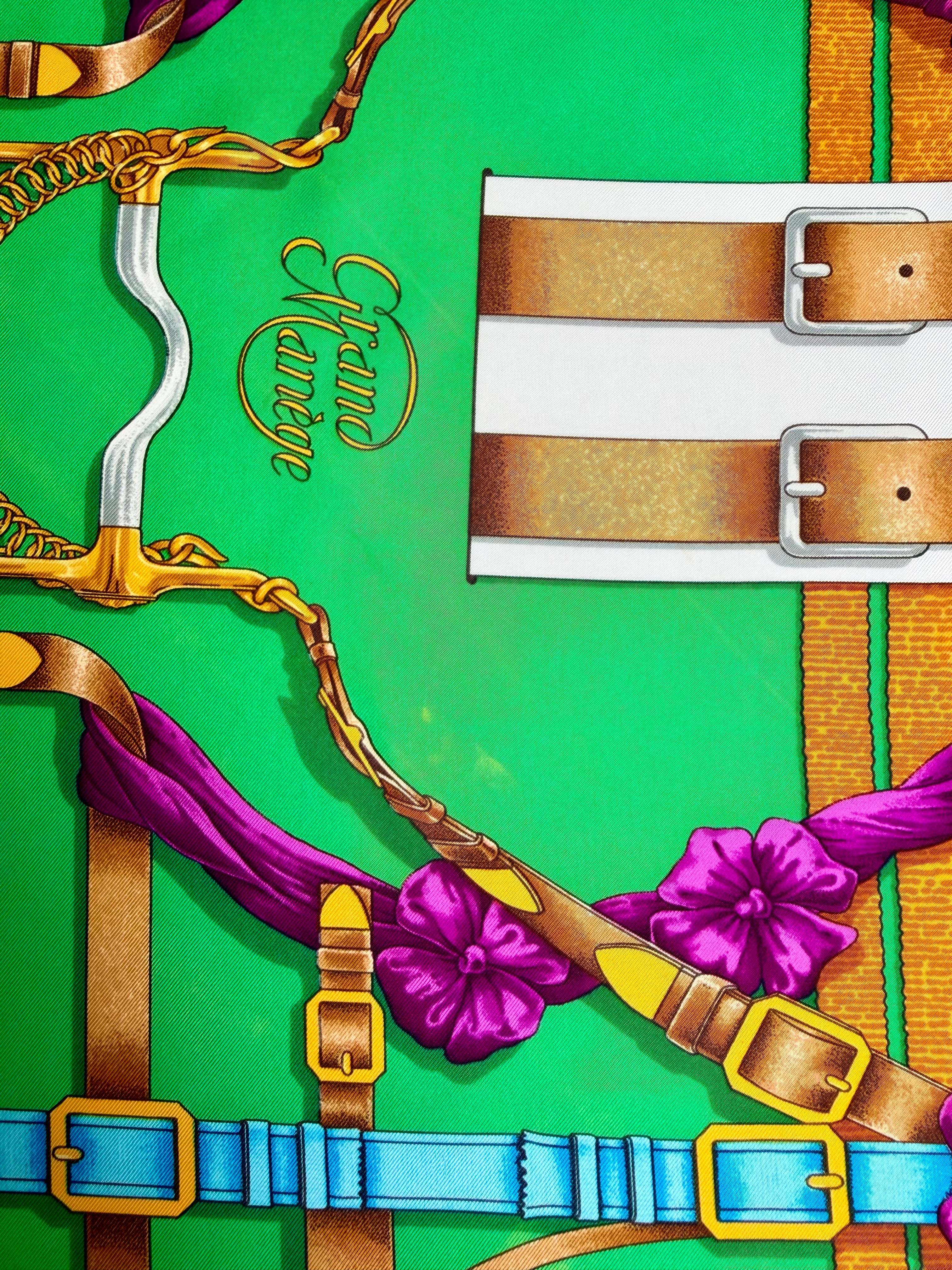 Hermès Grand Manège Silk Scarf 90x90 Purple Green Gold by Henri d’Origny