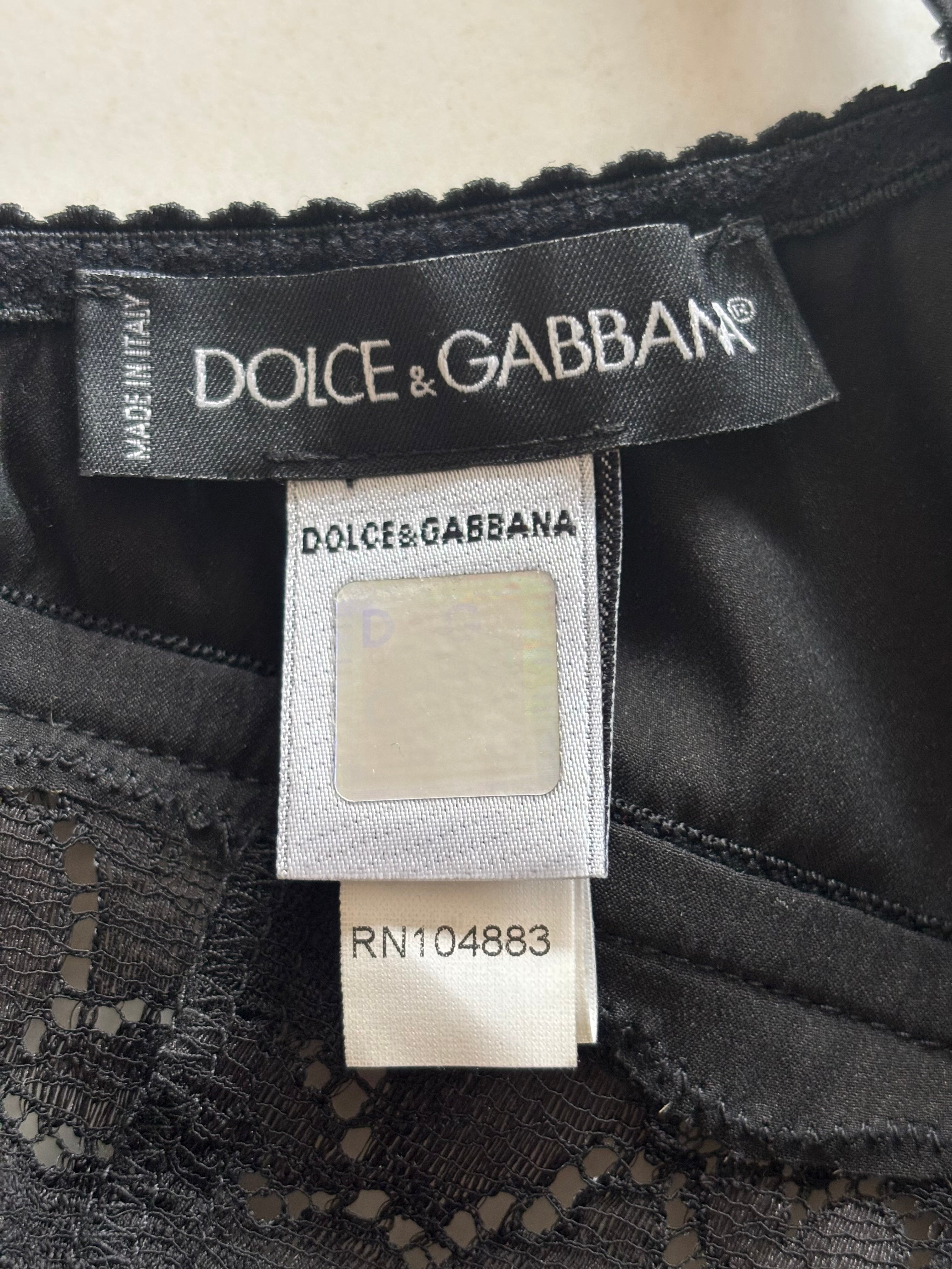 Dolce & Gabbana Black Silk Top with Lace Details – Size L (fits like M)