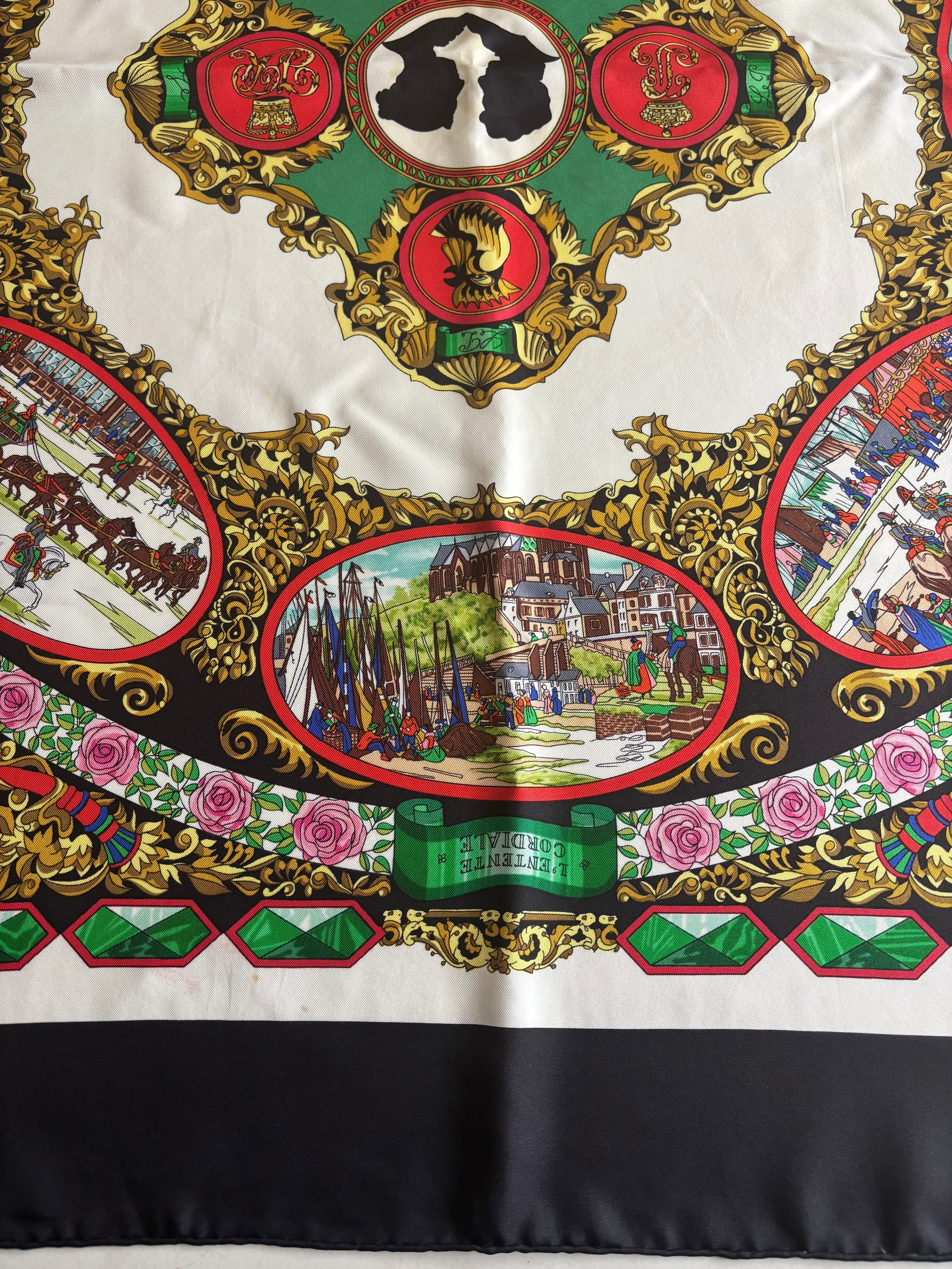 Hermès Vintage Silk Carré 90 Scarf Black Multicolor Print