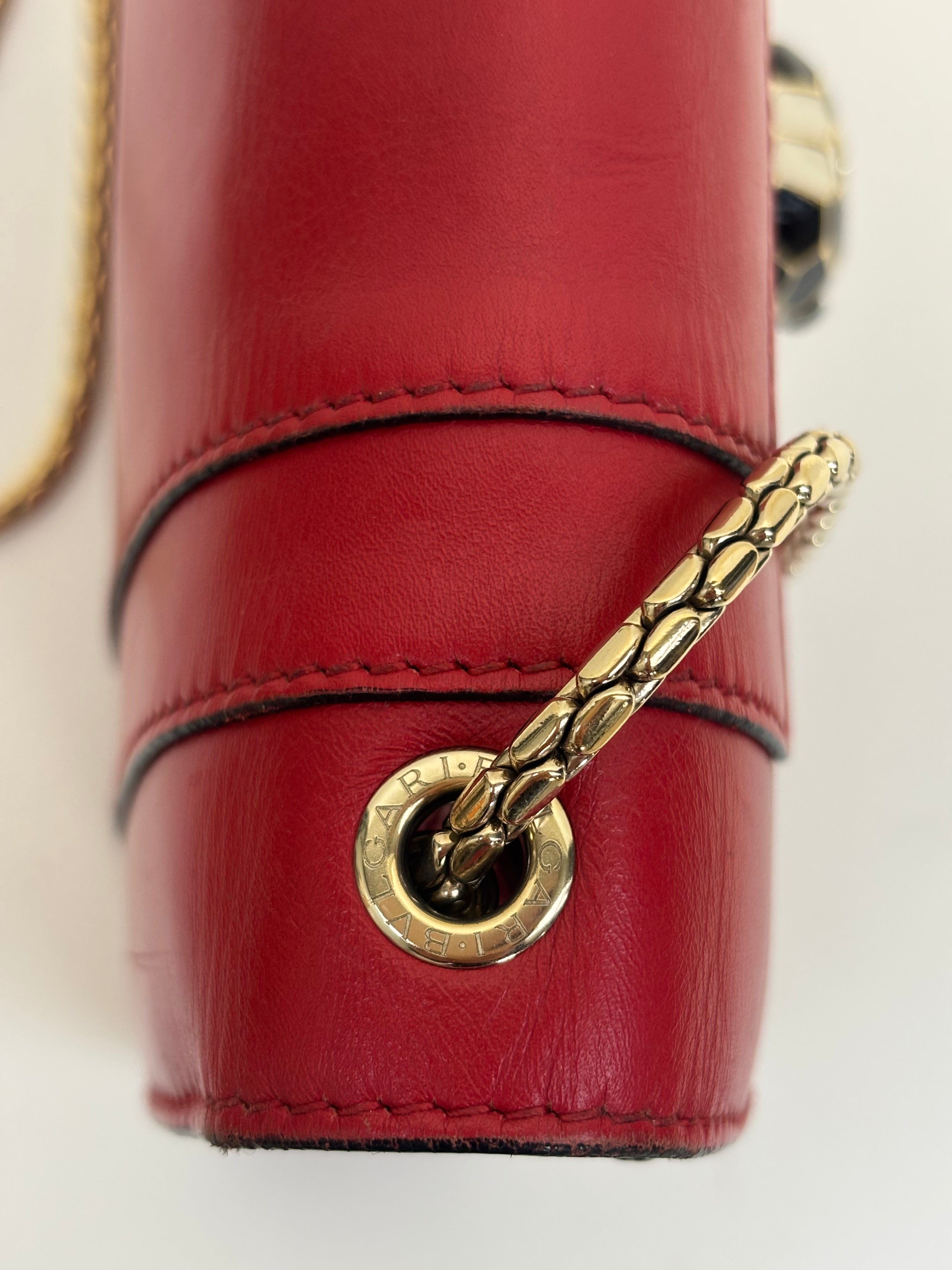 Bvlgari Serpenti Shoulder Bag Red Leather with Gold Strap