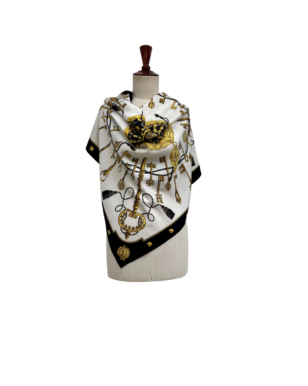 Hermès Les Clés Silk Scarf 90x90 Black Gold Vintage Carré Designer Luxury Key Motif