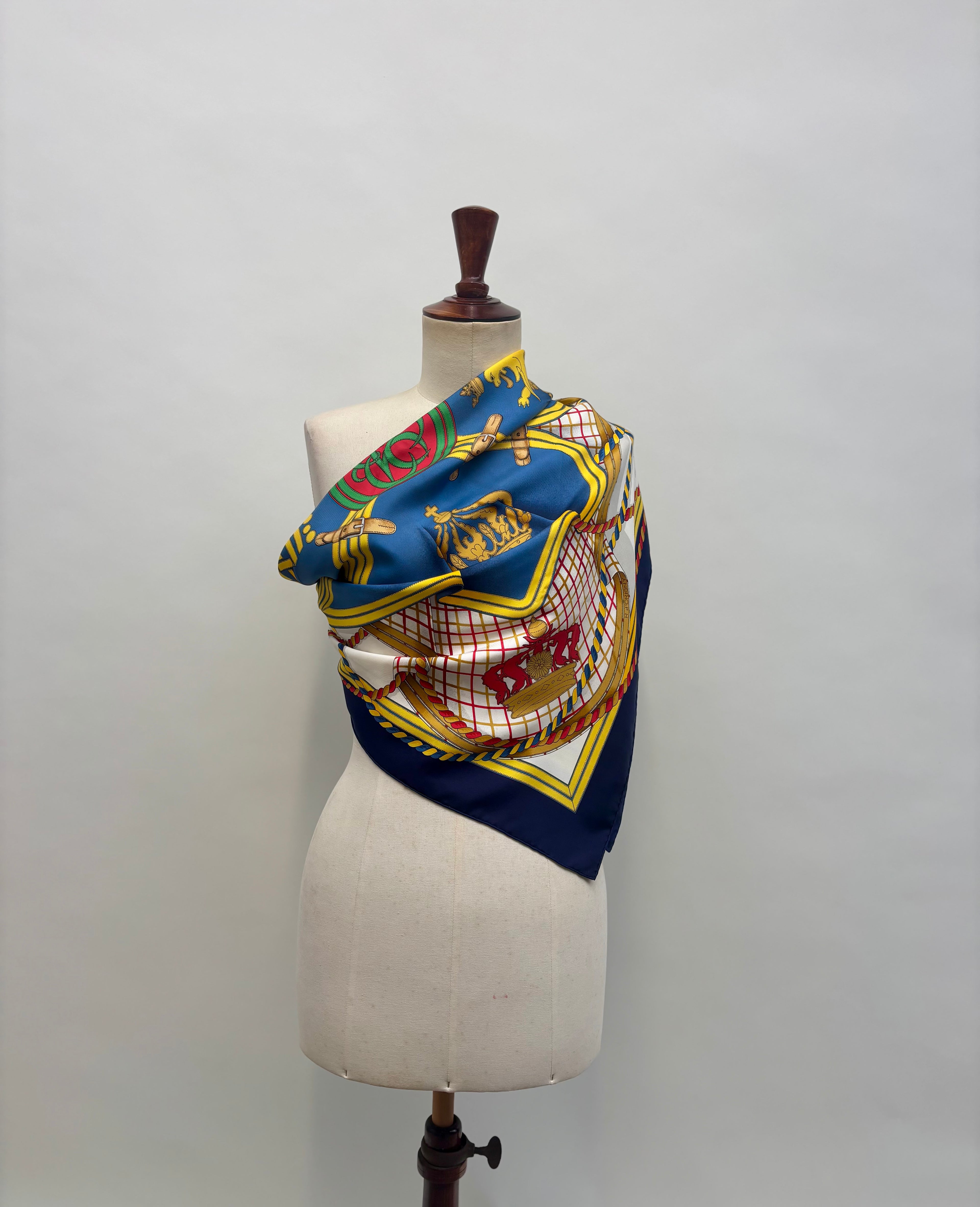 Hermès Vintage Silk Carré 90 Scarf Blue Multicolor Print