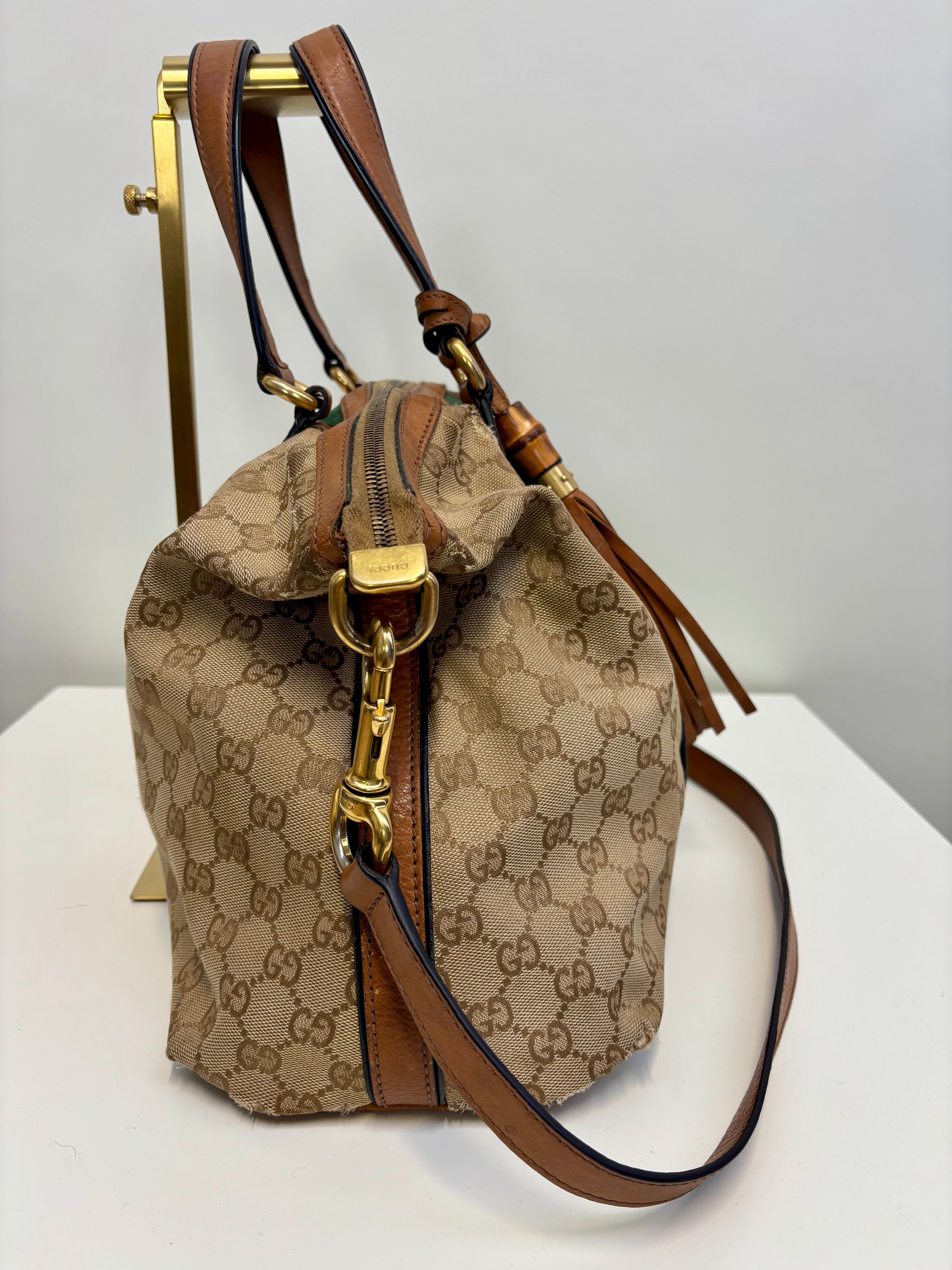 Gucci Sherry Line Handbag Brown Canvas