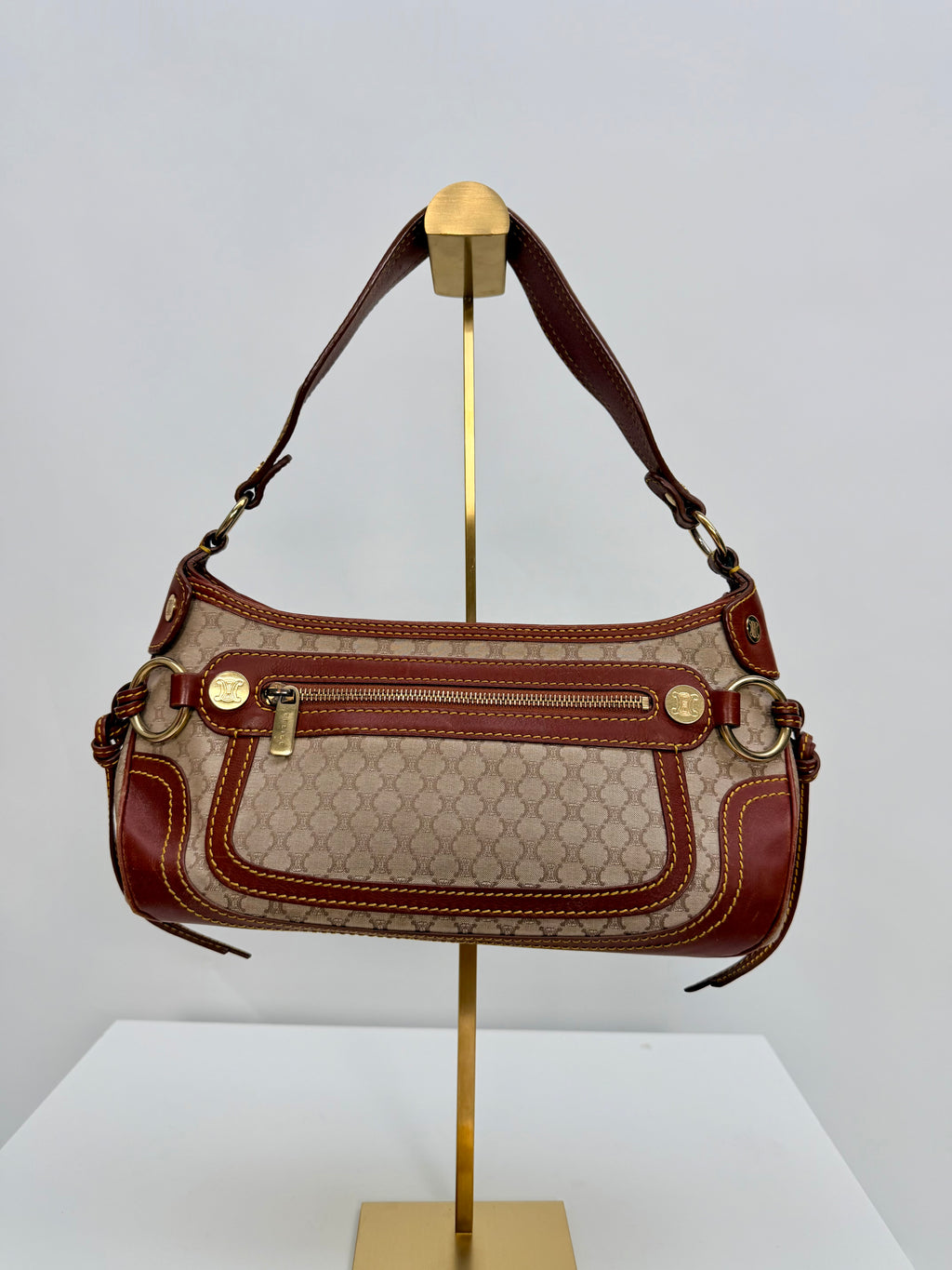 Céline Macadam Baguette Shoulder Bag Brown Canvas Leather Vintage 90s