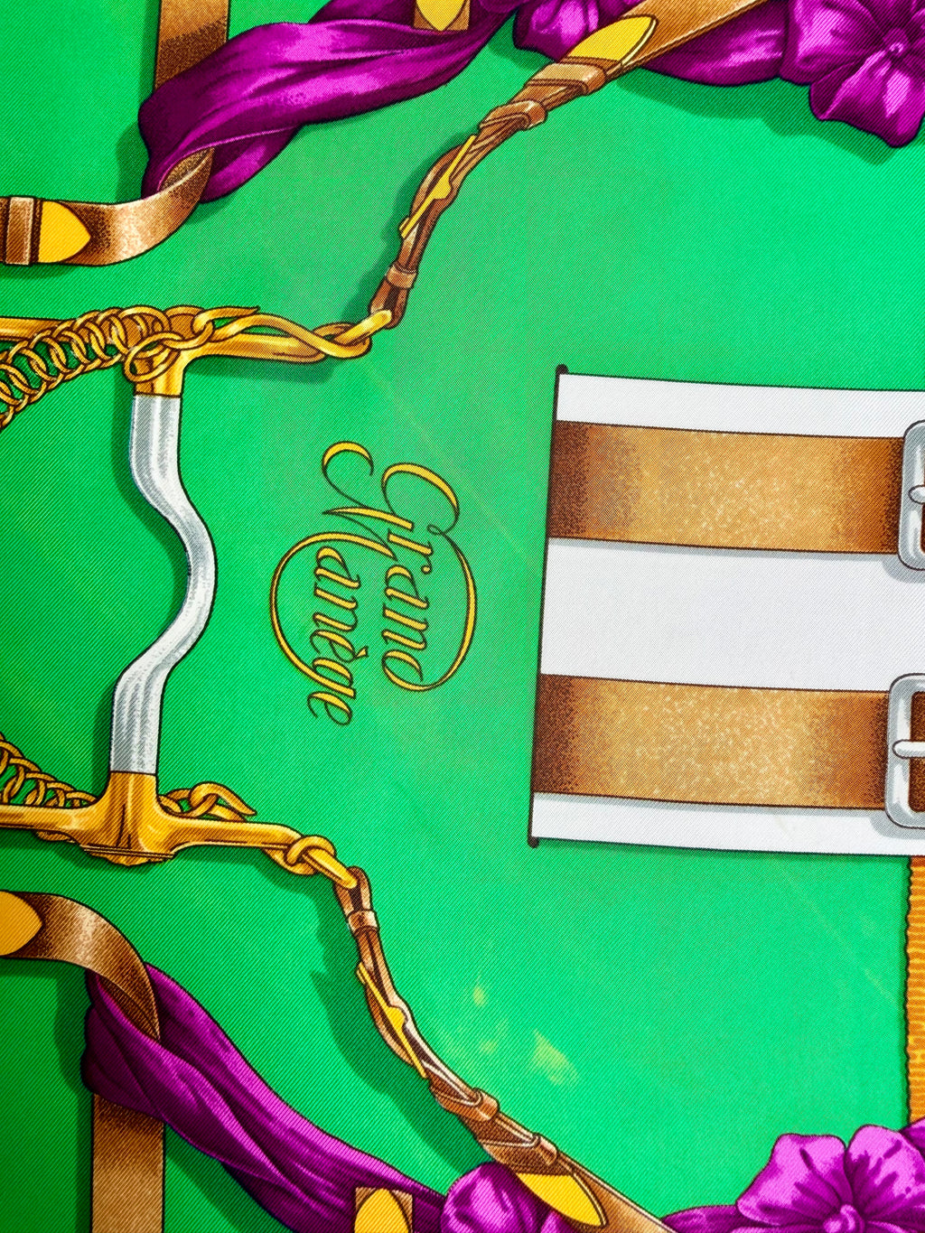 Hermès Grand Manège Silk Scarf 90x90 Purple Green Gold by Henri d’Origny