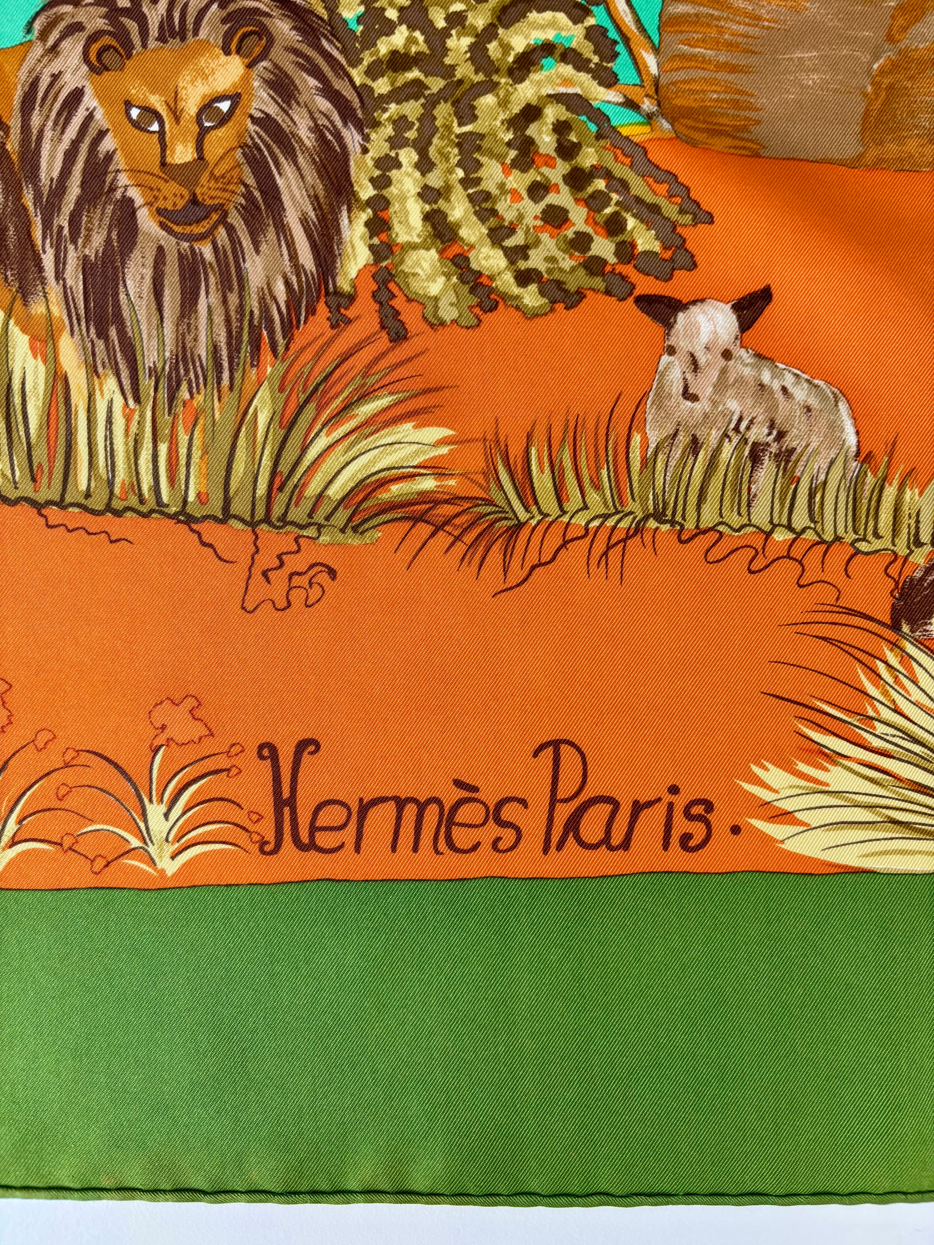 Hermès Vintage Silk Scarf 90×90 Wildlife Lion Design, Made in France
