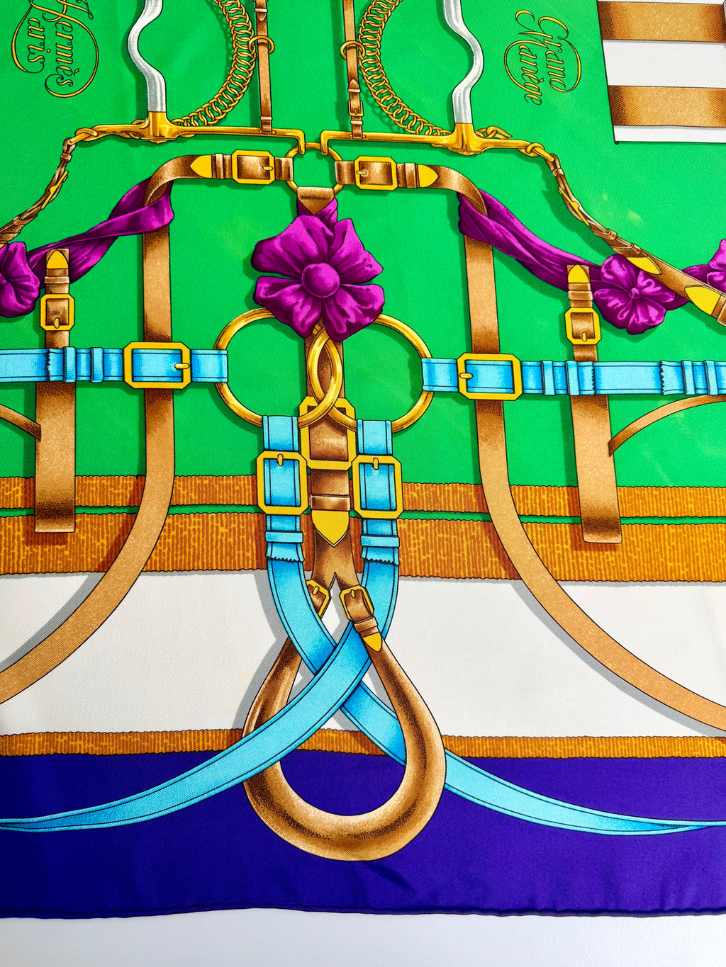 Hermès Grand Manège Silk Scarf 90x90 Purple Green Gold by Henri d’Origny