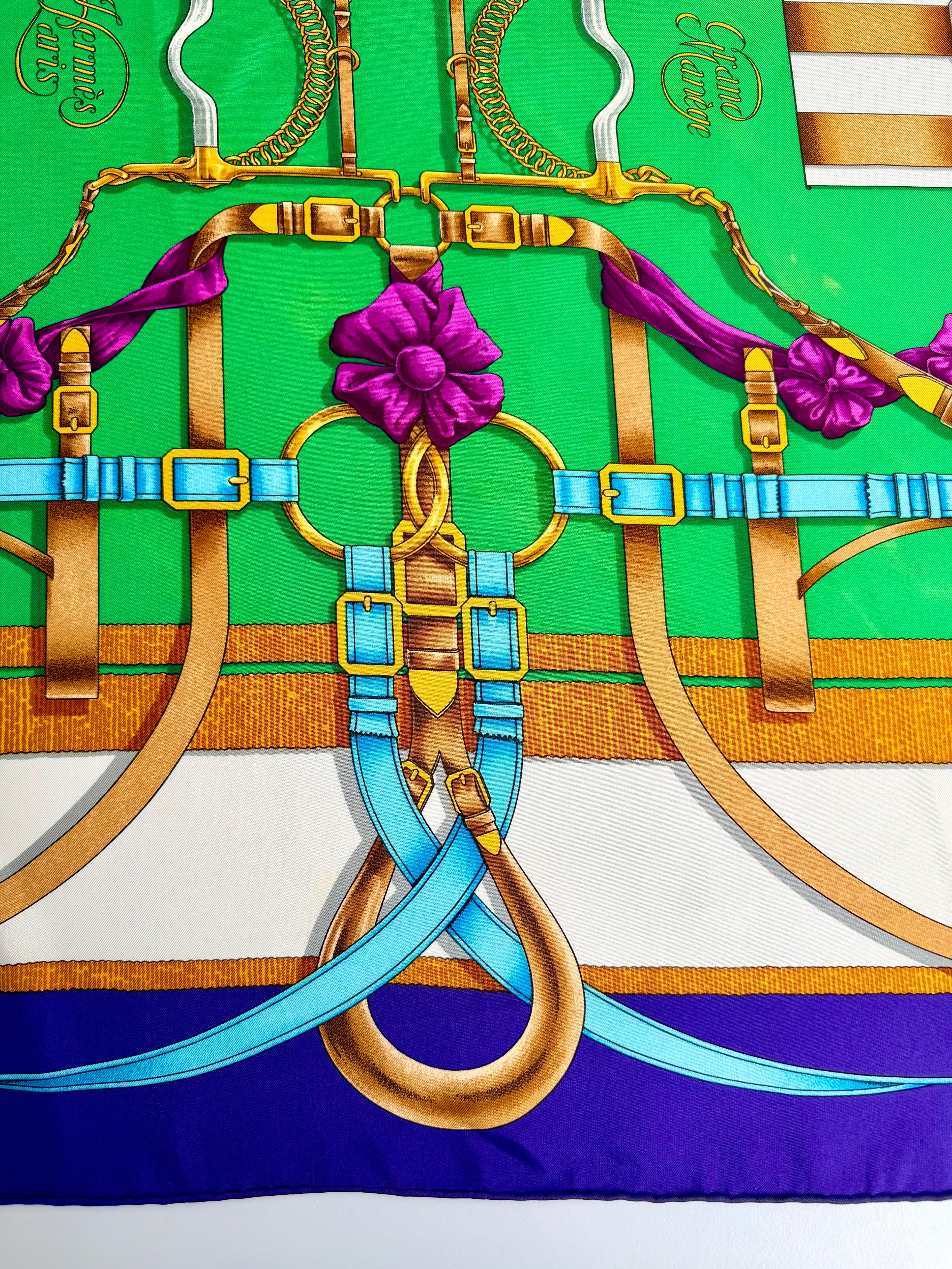 Hermès Grand Manège Silk Scarf 90x90 Purple Green Gold by Henri d’Origny
