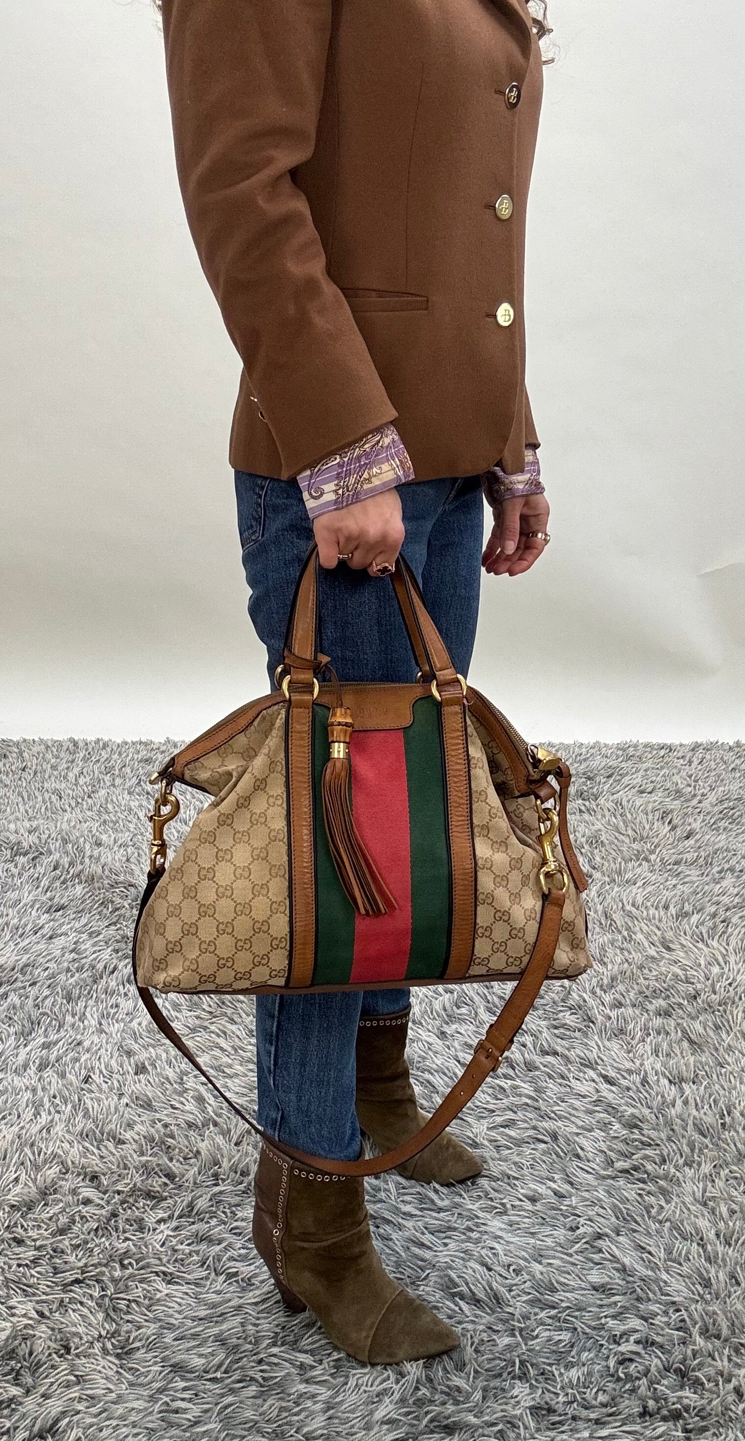 Gucci Sherry Line Handbag Brown Canvas