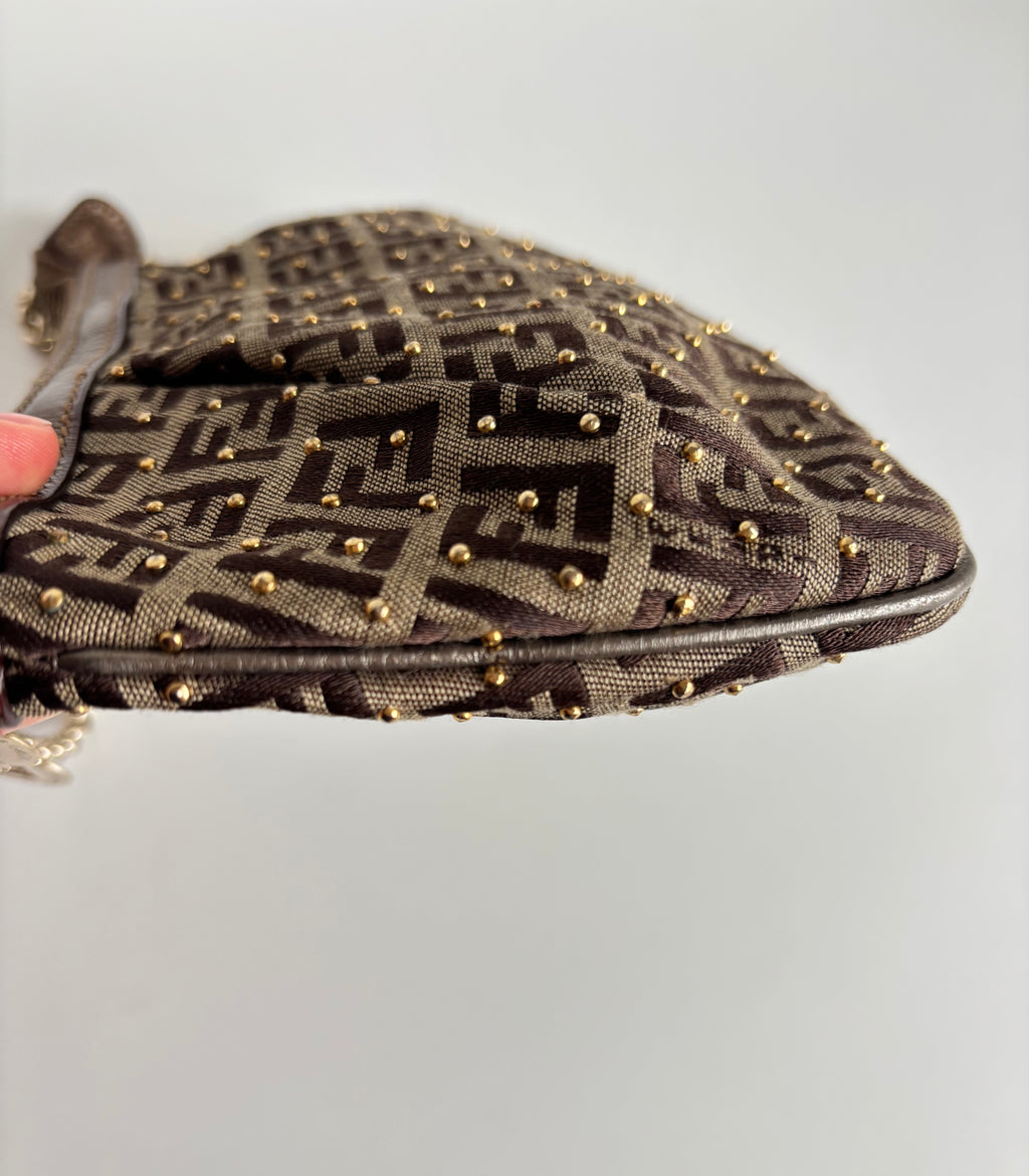 Fendi Bronze Brown Studded Chain Handbag- Golden Details