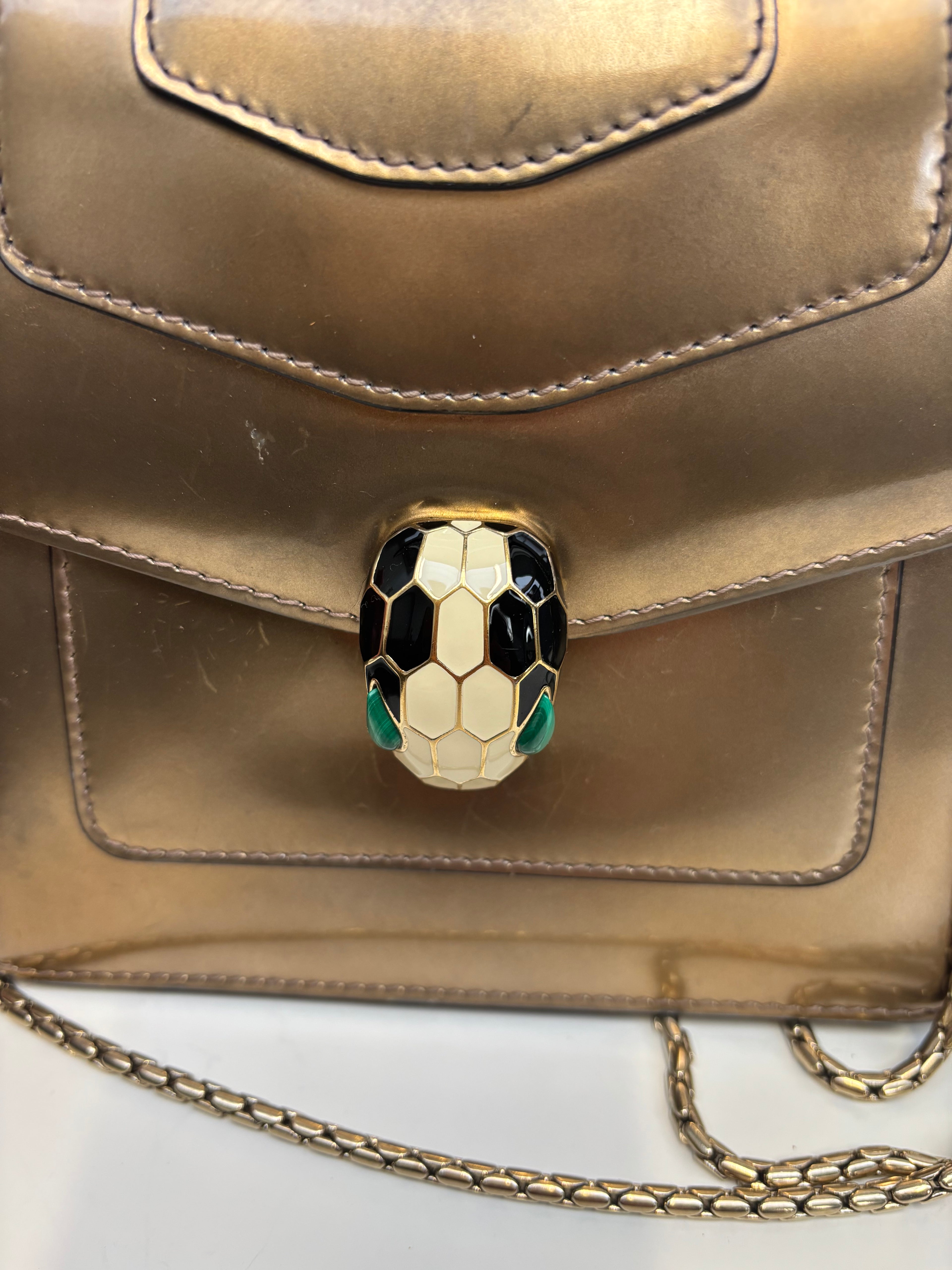 Bvlgari Serpenti Handbag Gold Leather