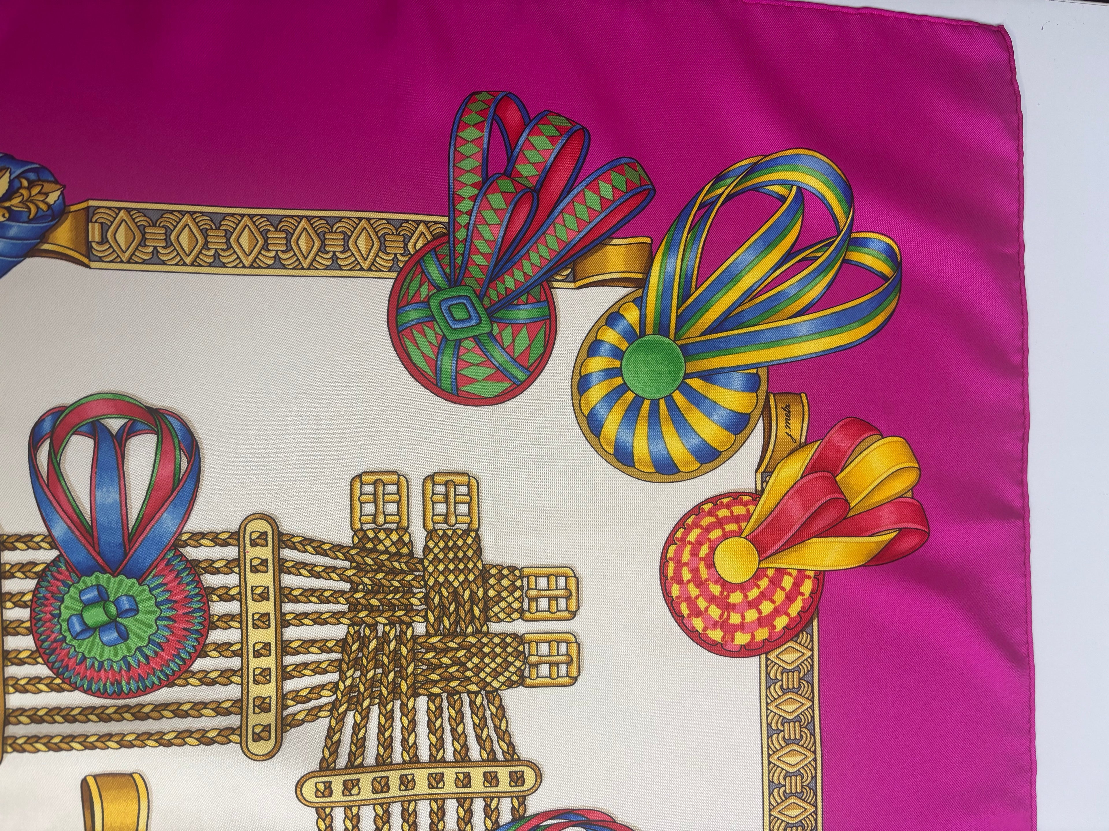 Hermès Vintage Silk Carré 90 Scarf Fuchsia Pink Multicolor Print