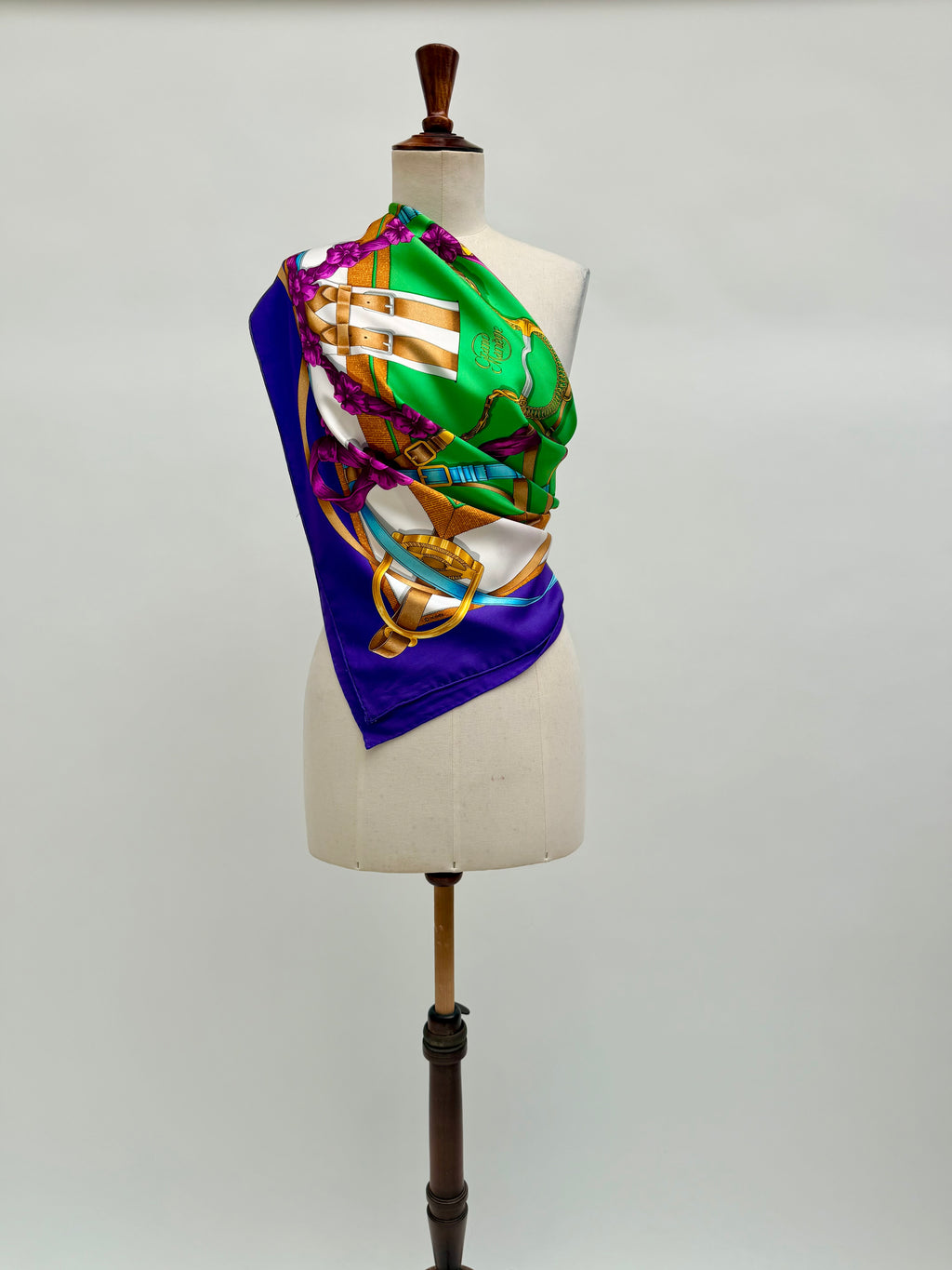 Hermès Grand Manège Silk Scarf 90x90 Purple Green Gold by Henri d’Origny